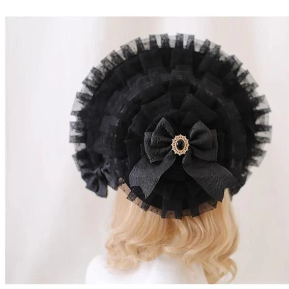 Xiaogui - Gothic Lolita Black Lace Flowers Bonnet - Image 13