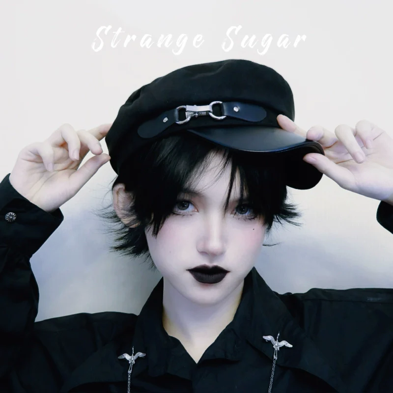 Strange Sugar - Gothic Lolita Hat Leather Buckle Lolita Newsboy Hat - Image 18