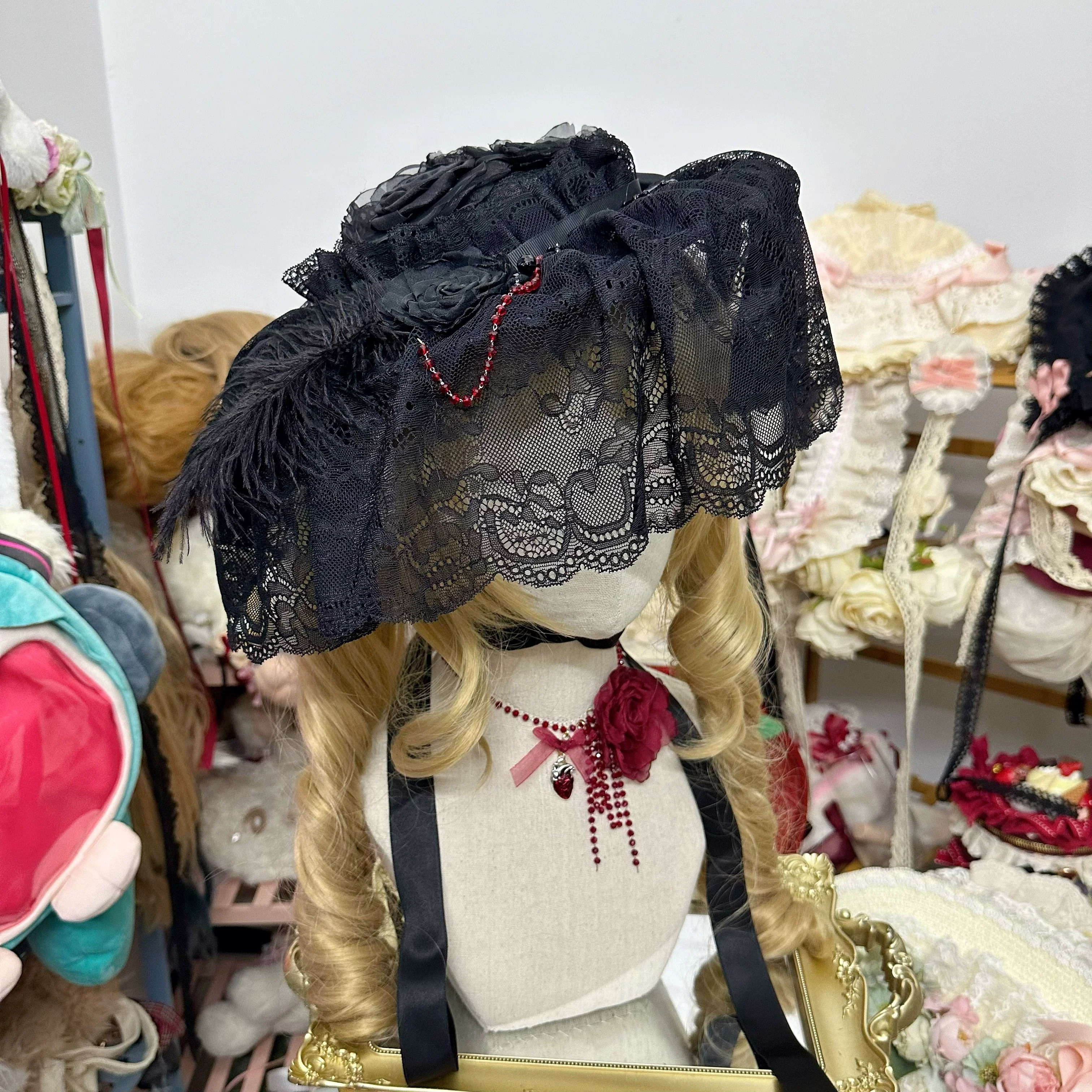 Gothic Lolita Hat Widow Hat Black Headdress - Image 14