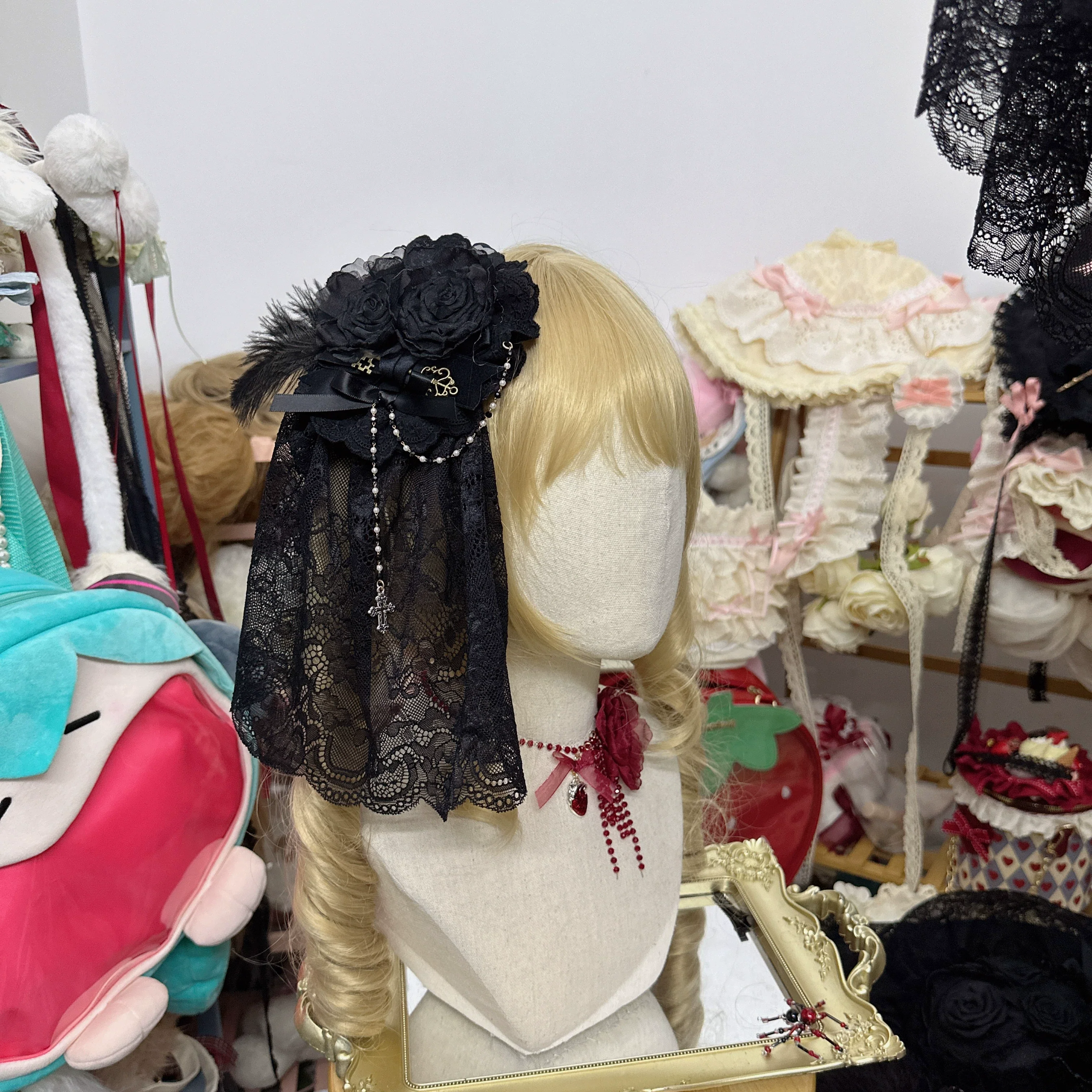 Gothic Lolita Hat Widow Hat Black Headdress - Image 4