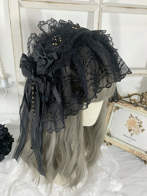 Sweet Jelly Lolita - Gothic Lolita Headband Black Bow Lace Hair Accessory - Image 12