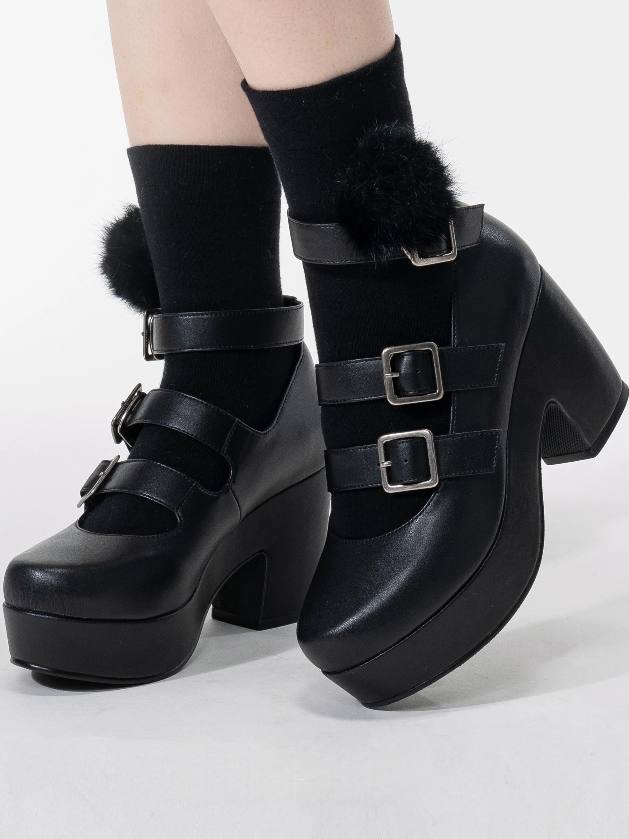 Custom-B - Gothic Lolita Heel Shoes, Triple Buckle Straps