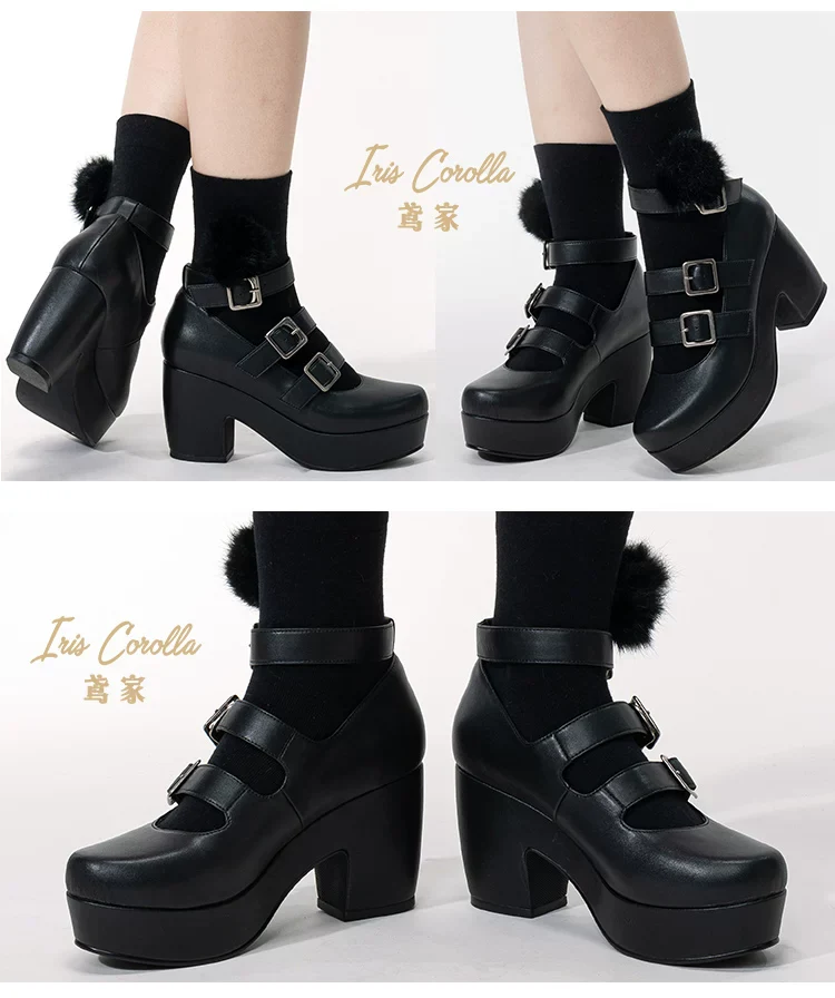 Custom-B - Gothic Lolita Heel Shoes, Triple Buckle Straps - Image 12
