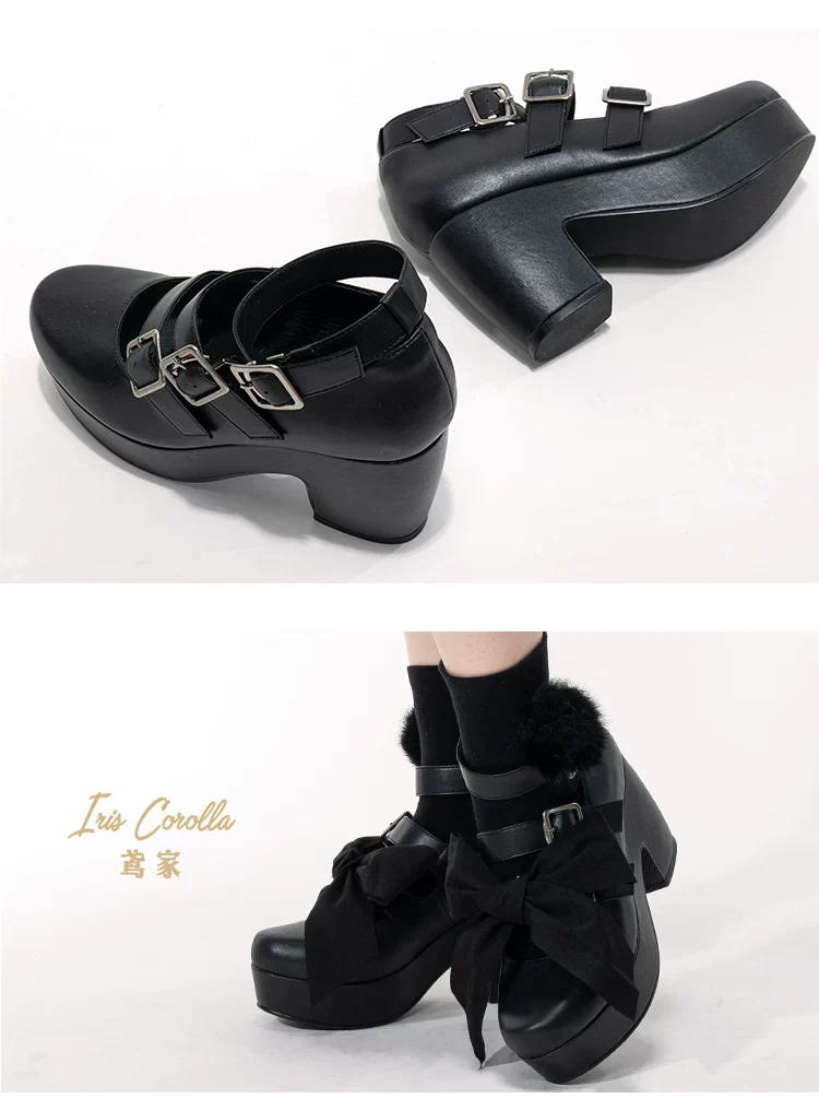 Custom-B - Gothic Lolita Heel Shoes, Triple Buckle Straps - Image 14