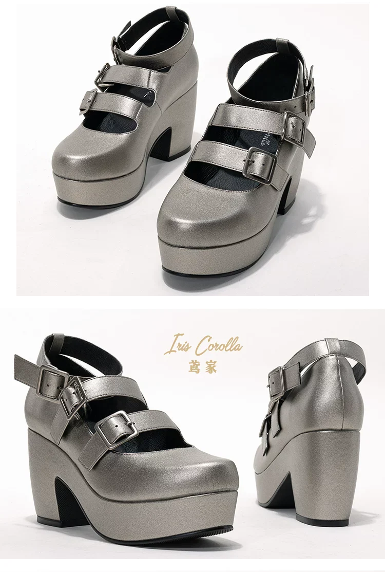 Custom-B - Gothic Lolita Heel Shoes, Triple Buckle Straps - Image 15