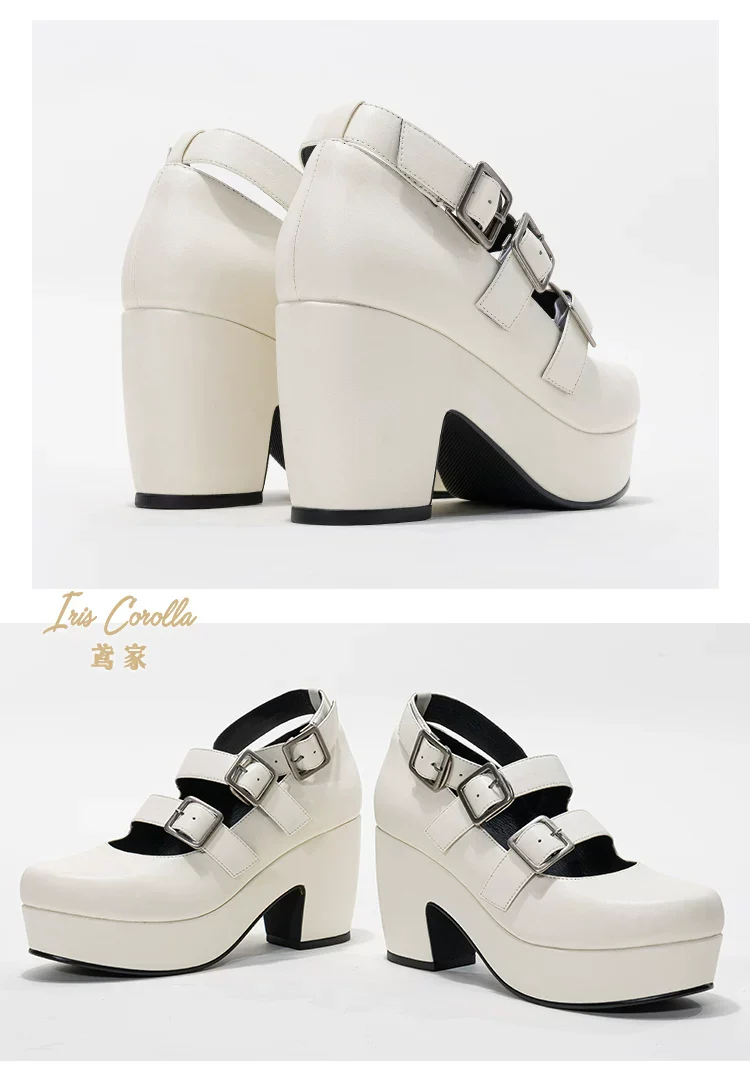 Custom-B - Gothic Lolita Heel Shoes, Triple Buckle Straps - Image 17