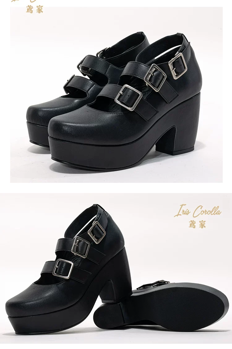 Custom-B - Gothic Lolita Heel Shoes, Triple Buckle Straps - Image 19