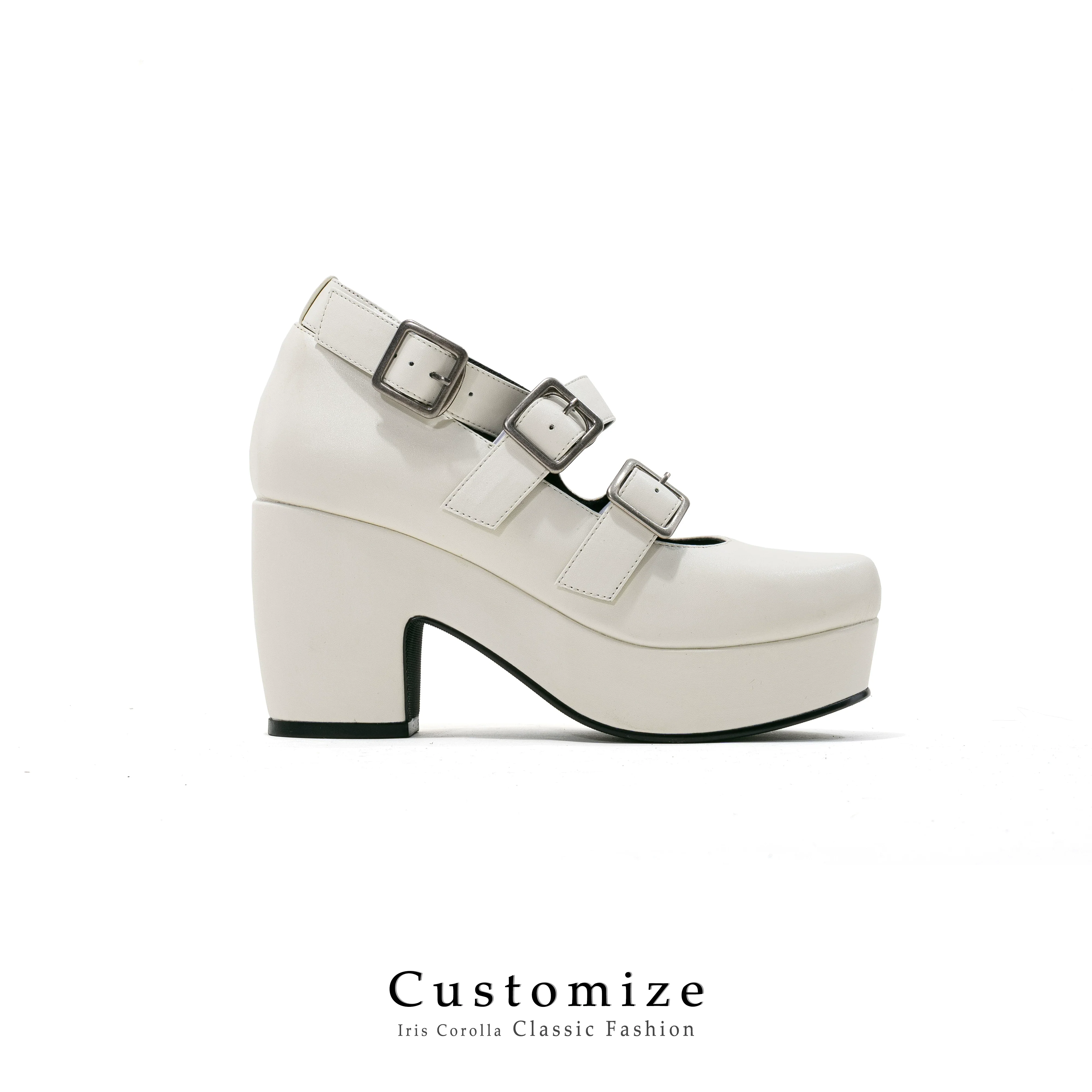 Custom-B - Gothic Lolita Heel Shoes, Triple Buckle Straps - Image 22