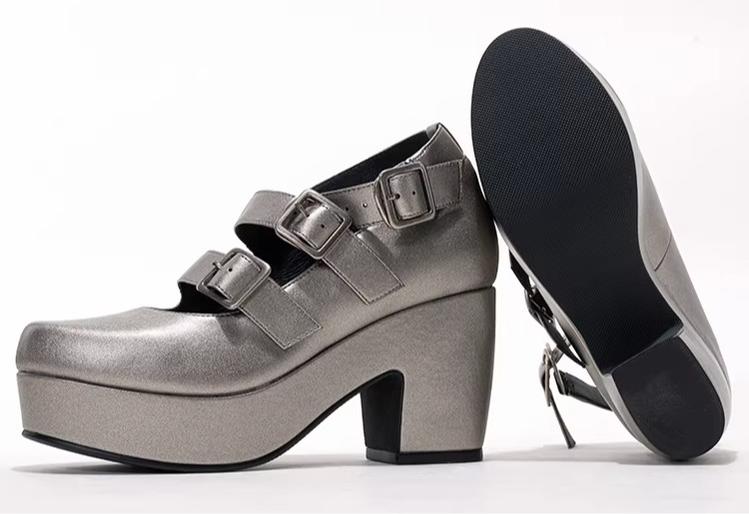 Custom-B - Gothic Lolita Heel Shoes, Triple Buckle Straps - Image 5