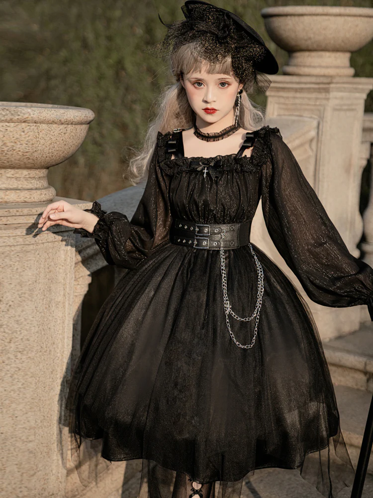 Gothic Lolita High Waist Black Dress - Image 4