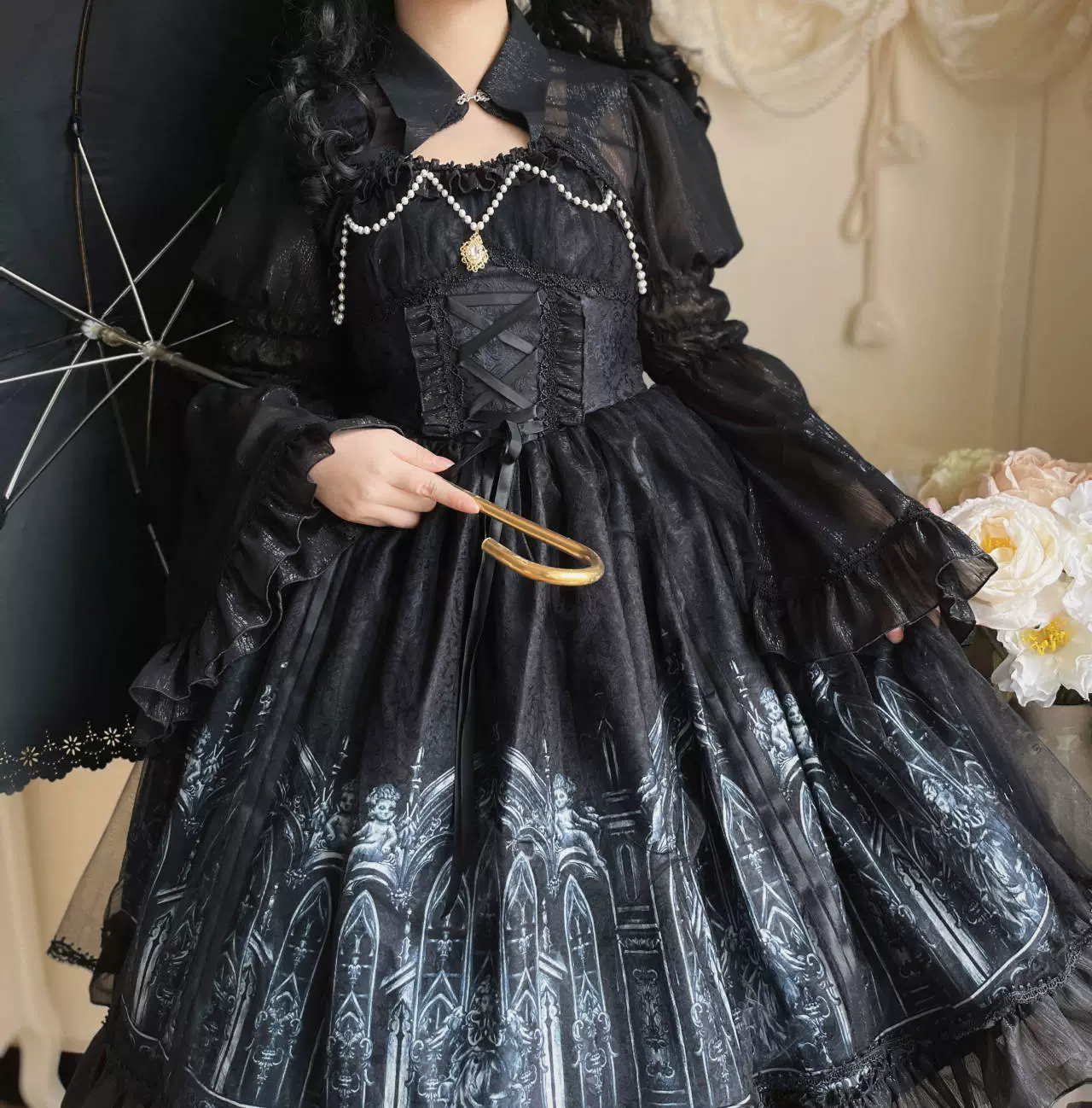 Silent Night Church - Gothic Lolita JSK Dress & Bolero, Church Print - Image 7