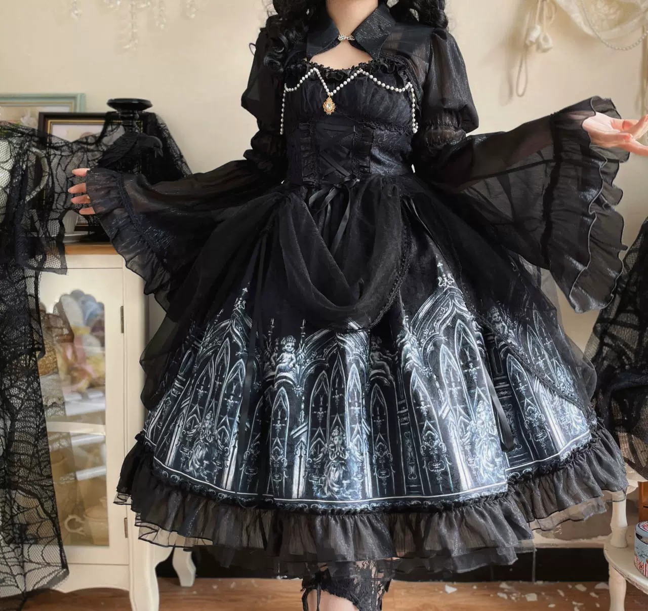 Silent Night Church - Gothic Lolita JSK Dress & Bolero, Church Print - Image 8