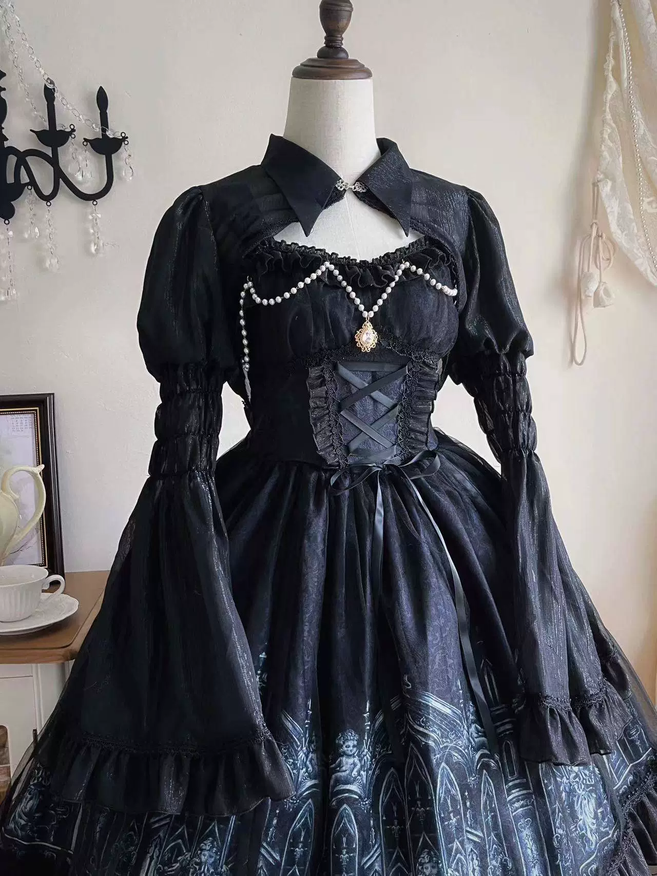 Silent Night Church - Gothic Lolita JSK Dress & Bolero, Church Print - Image 9