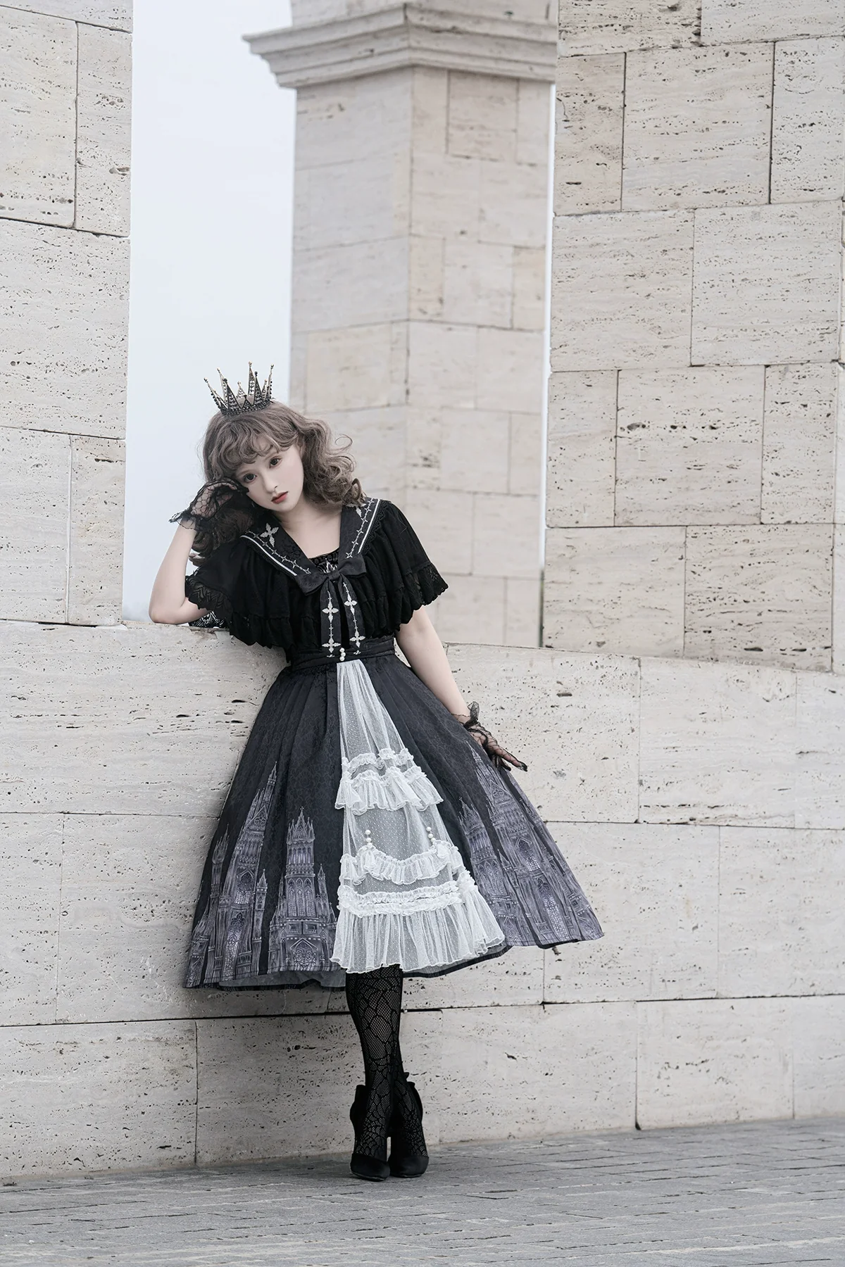 Silent Church - Gothic Lolita JSK Dress Printed Dress Thin Shawl Set - Image 2