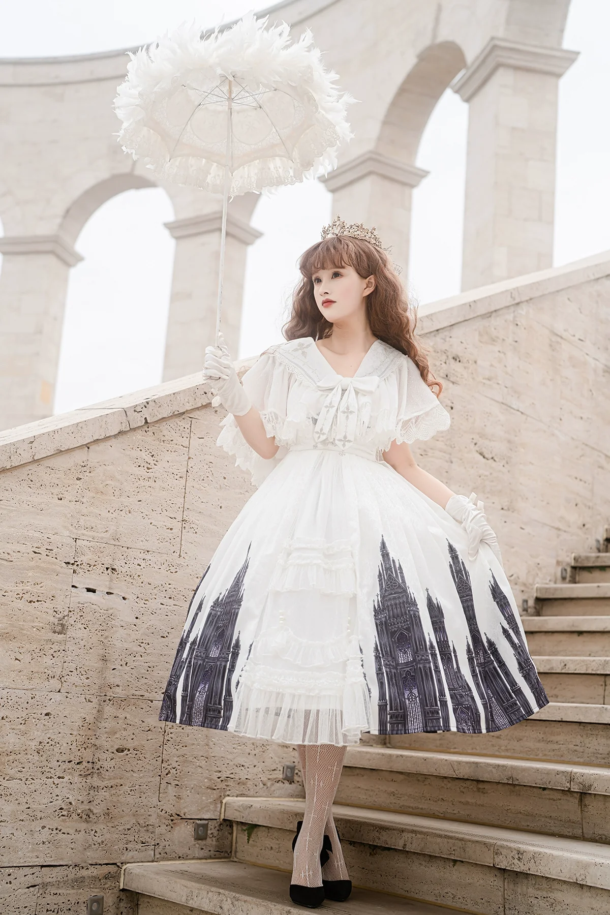 Silent Church - Gothic Lolita JSK Dress Printed Dress Thin Shawl Set - Image 20