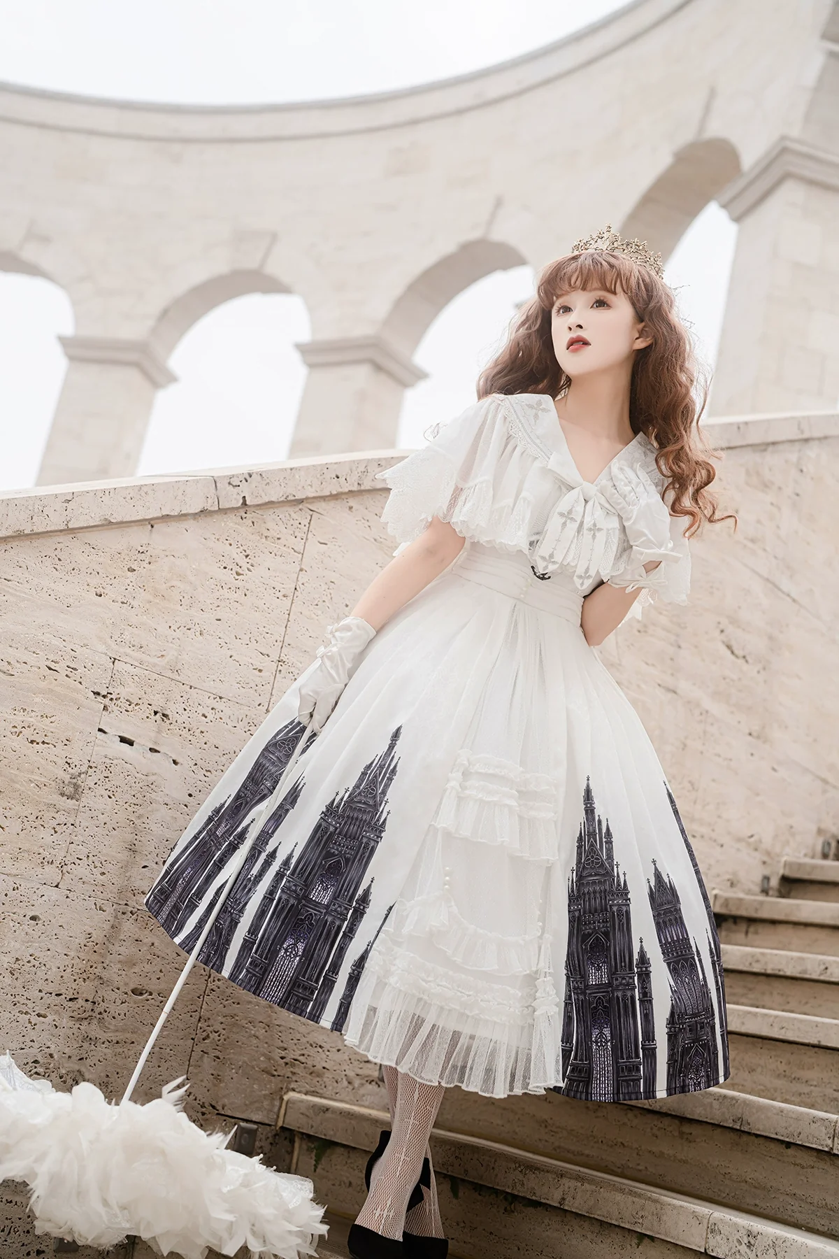 Silent Church - Gothic Lolita JSK Dress Printed Dress Thin Shawl Set - Image 21