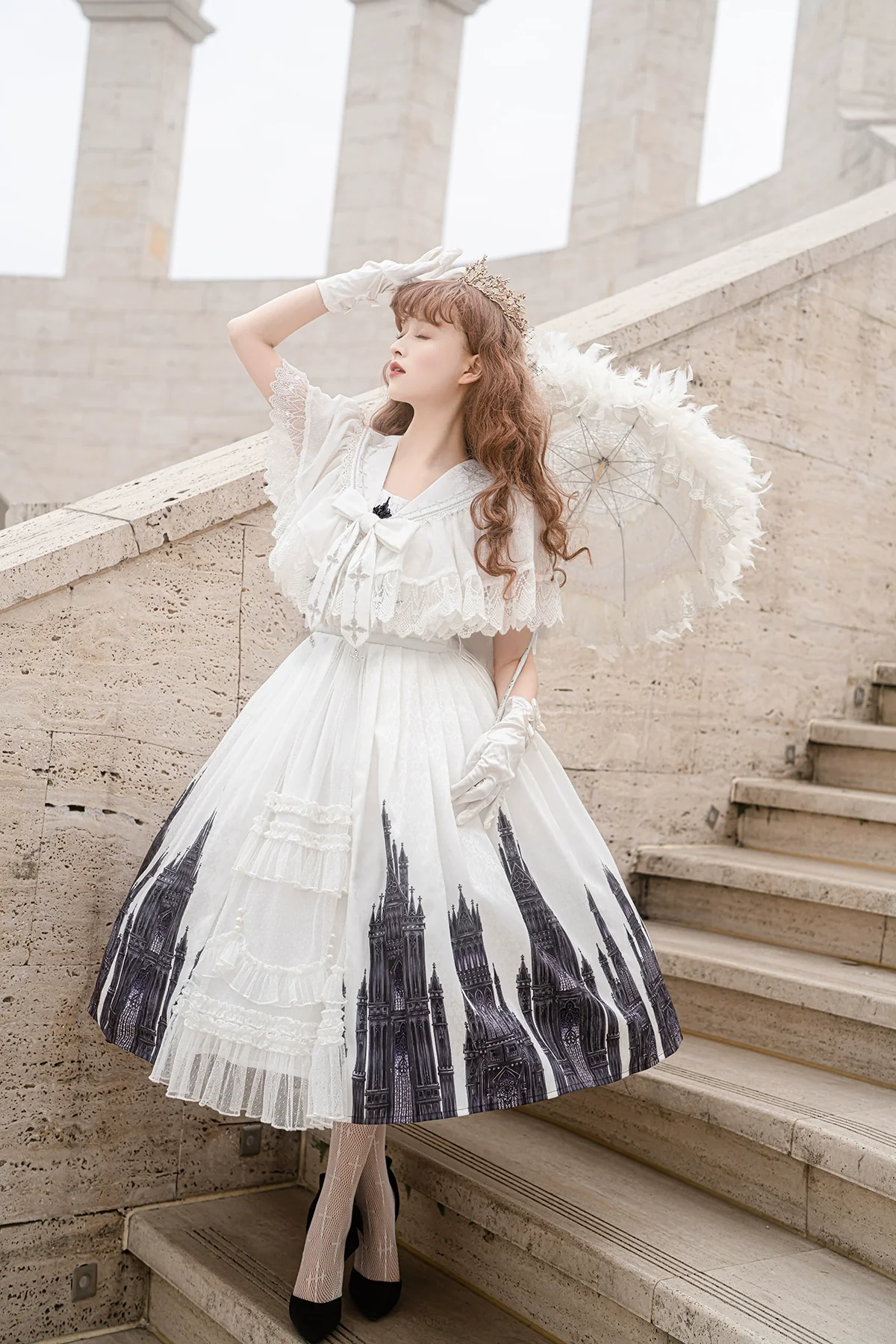 Silent Church - Gothic Lolita JSK Dress Printed Dress Thin Shawl Set - Image 22