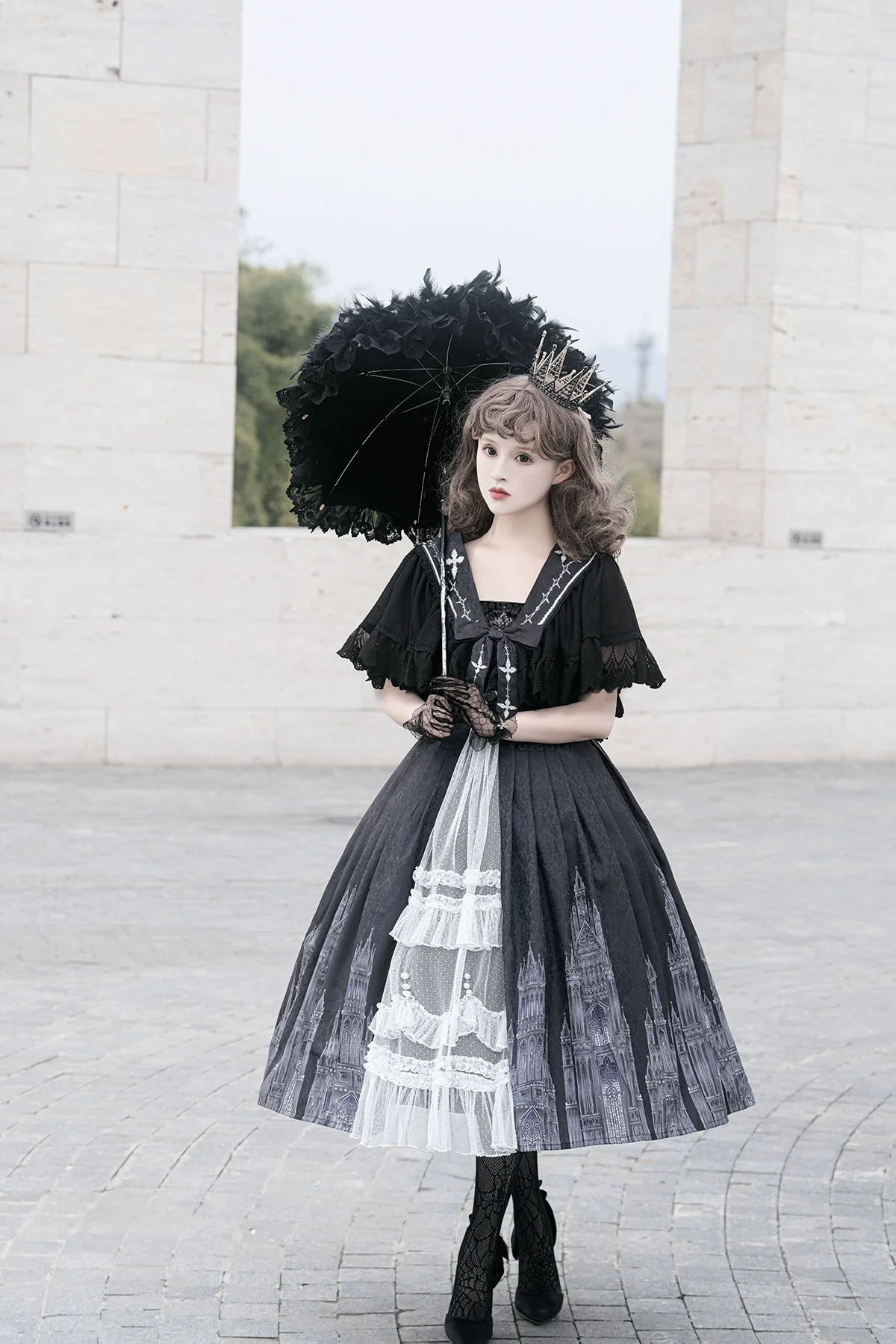 Silent Church - Gothic Lolita JSK Dress Printed Dress Thin Shawl Set - Image 3