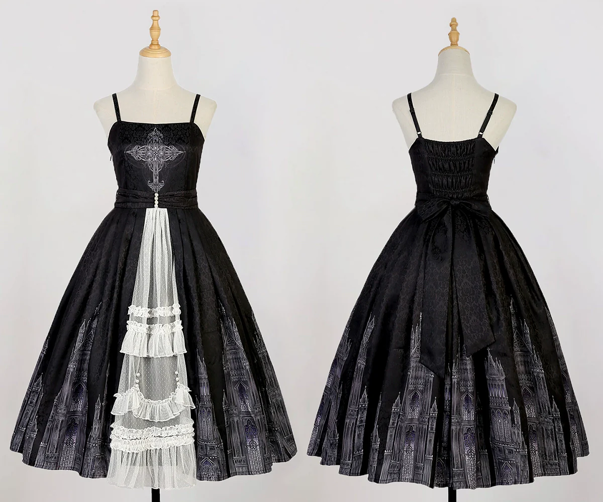 Silent Church - Gothic Lolita JSK Dress Printed Dress Thin Shawl Set - Image 30
