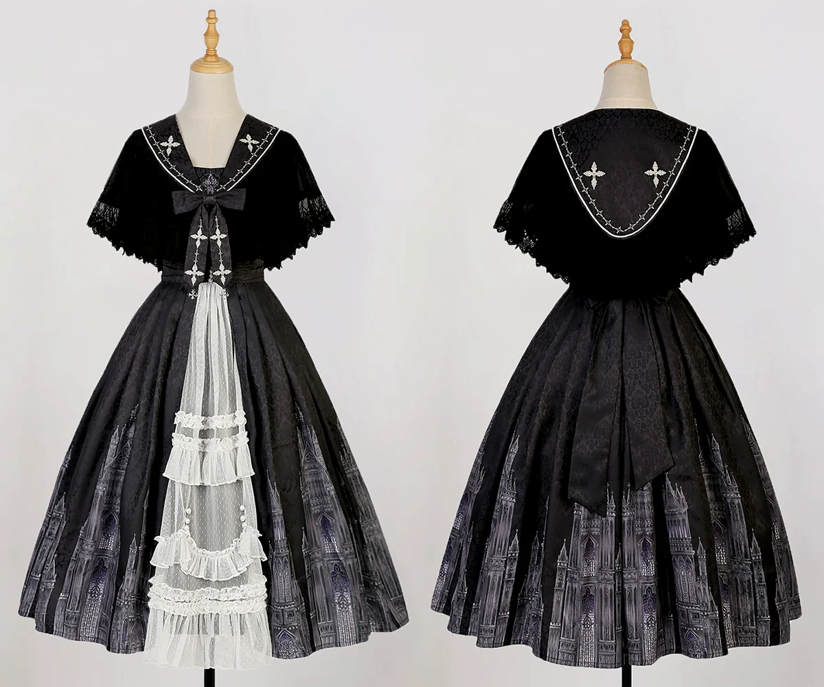 Silent Church - Gothic Lolita JSK Dress Printed Dress Thin Shawl Set - Image 31