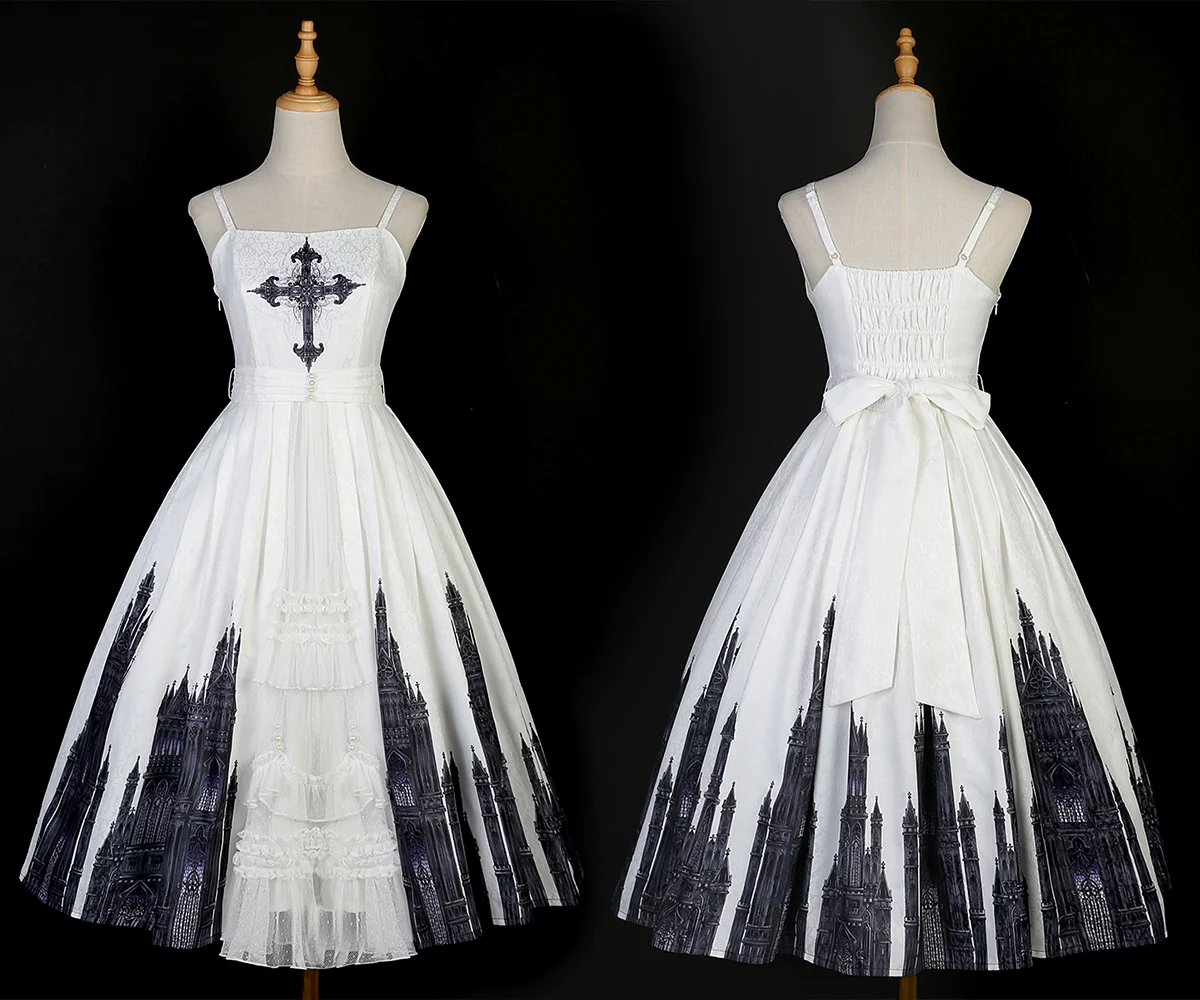 Silent Church - Gothic Lolita JSK Dress Printed Dress Thin Shawl Set - Image 33