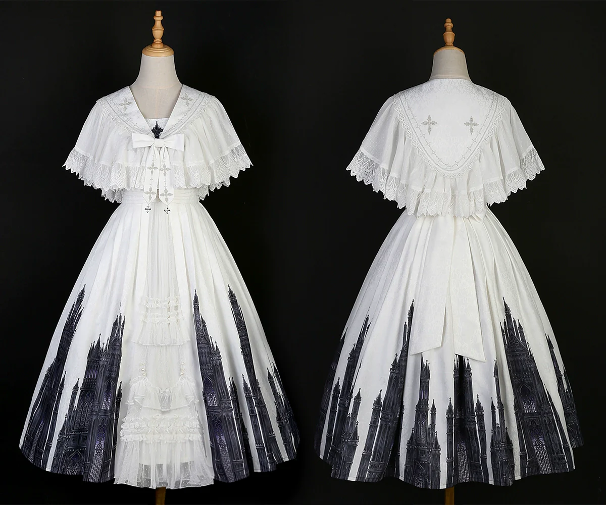 Silent Church - Gothic Lolita JSK Dress Printed Dress Thin Shawl Set - Image 34