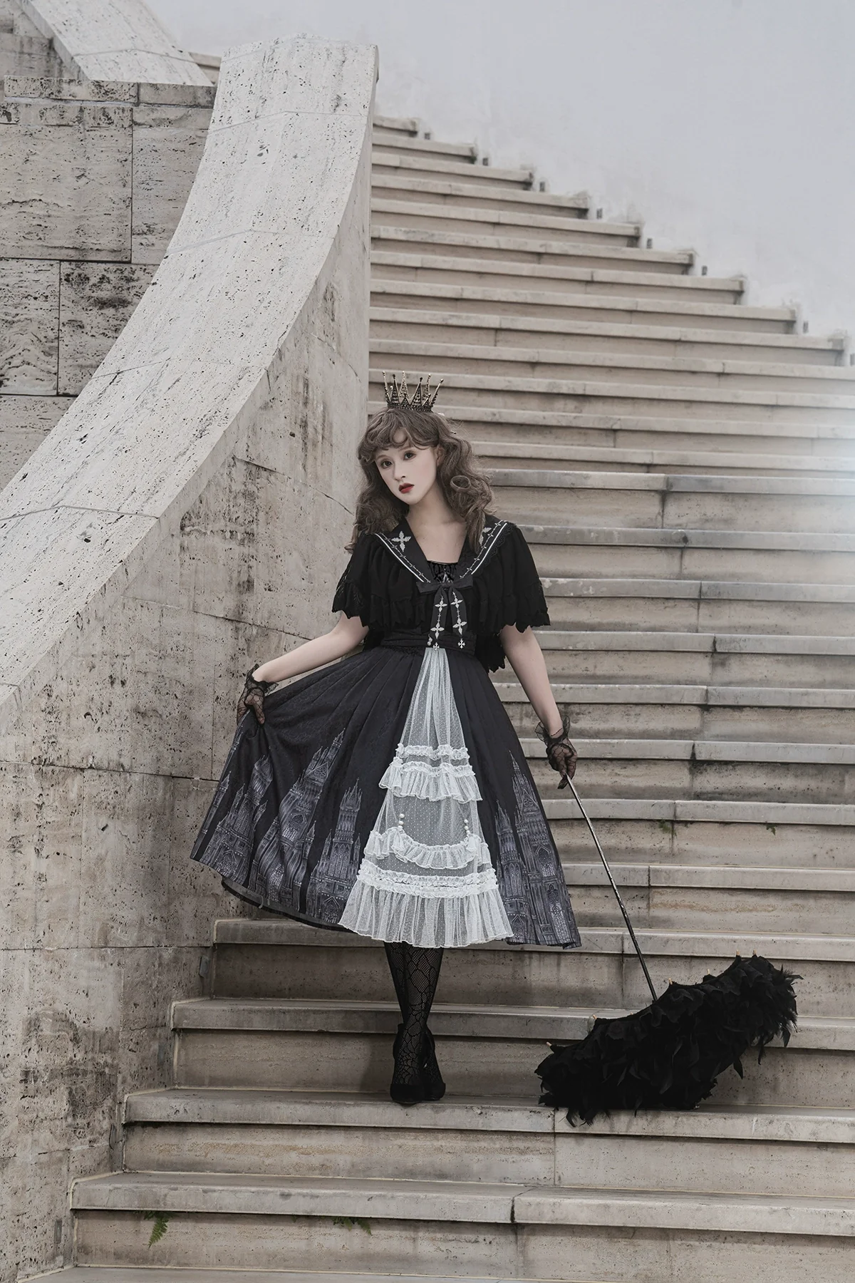 Silent Church - Gothic Lolita JSK Dress Printed Dress Thin Shawl Set - Image 5