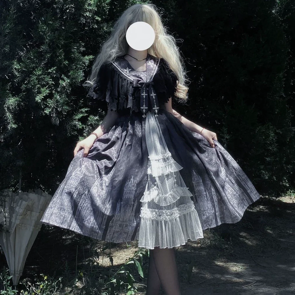 Silent Church - Gothic Lolita JSK Dress Printed Dress Thin Shawl Set - Image 7