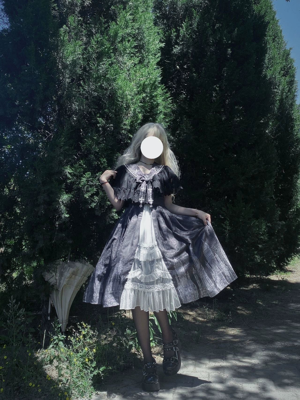 Silent Church - Gothic Lolita JSK Dress Printed Dress Thin Shawl Set - Image 8