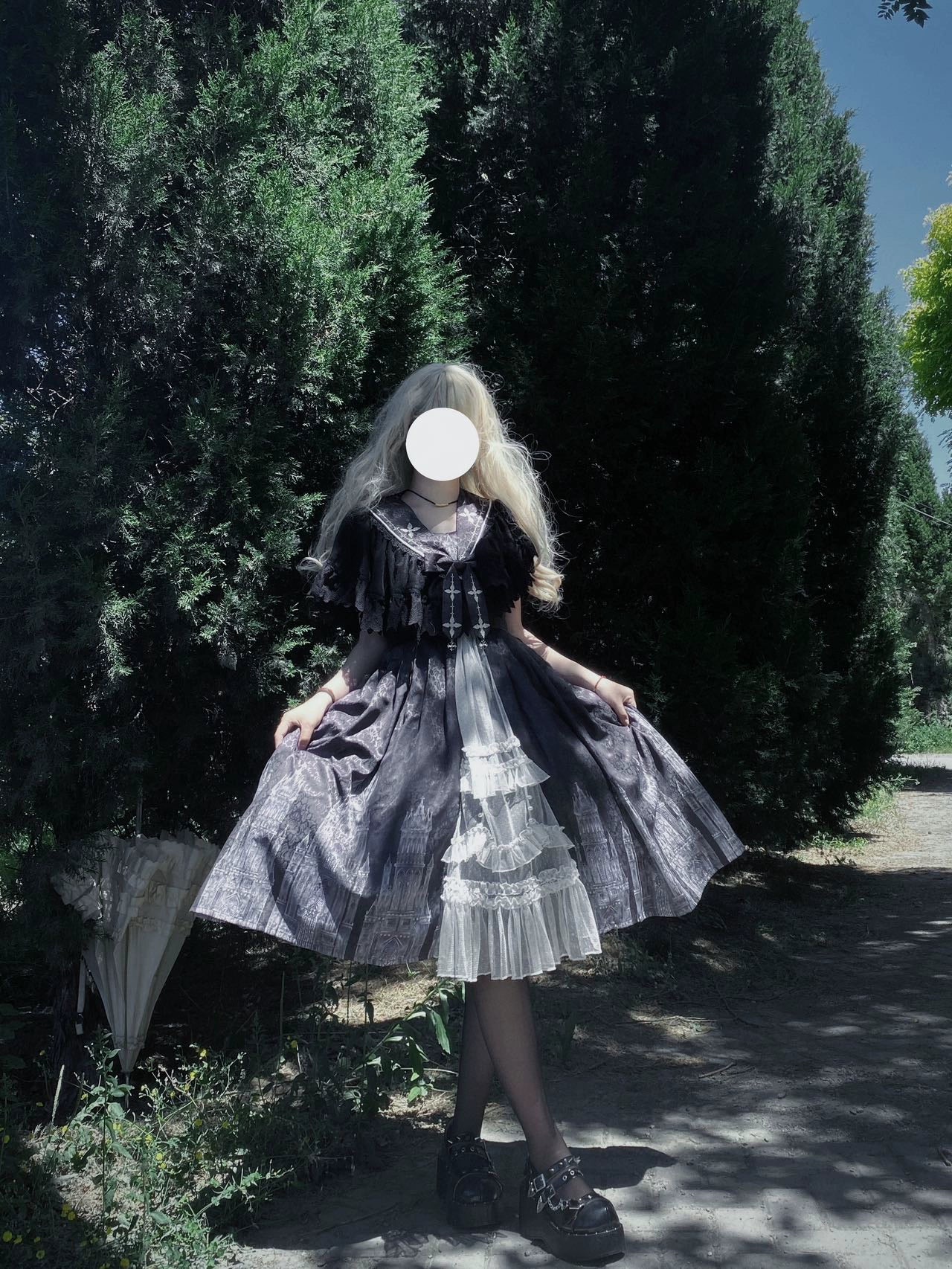 Silent Church - Gothic Lolita JSK Dress Printed Dress Thin Shawl Set - Image 9