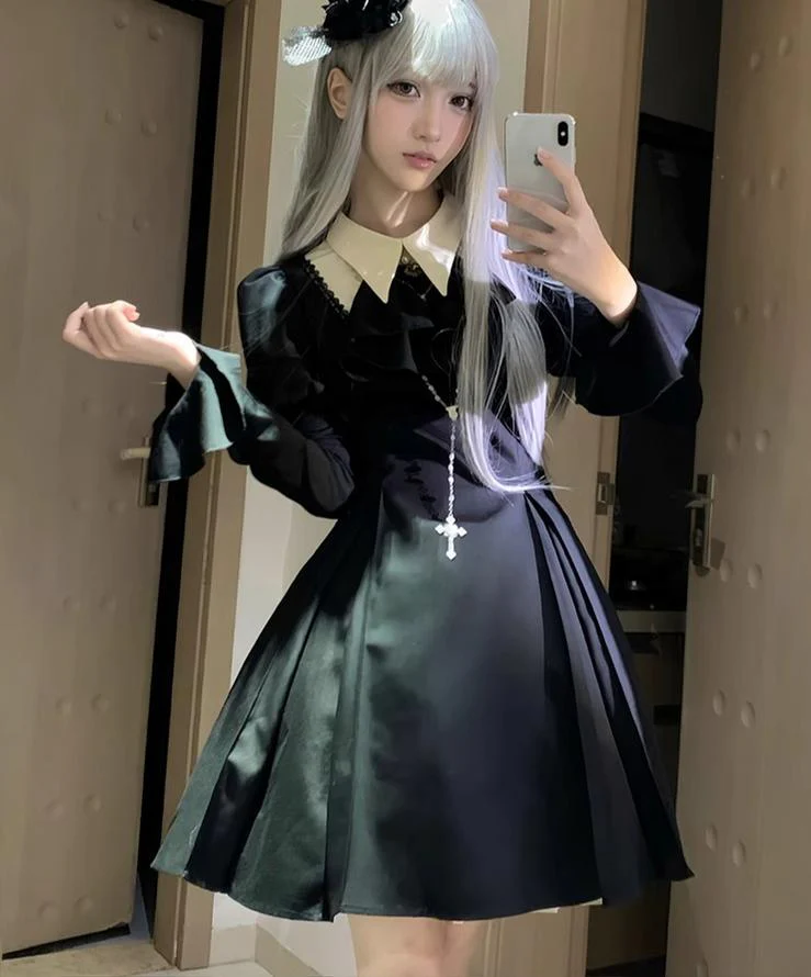 Mengfuzi - Gothic Lolita OP Dress Nun Style Fishbone Skirt - Image 5