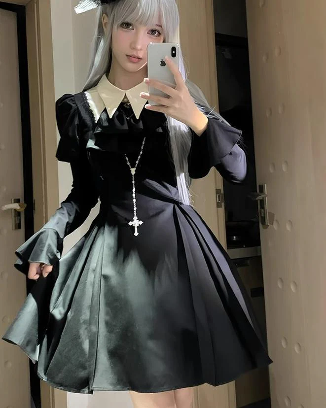 Mengfuzi - Gothic Lolita OP Dress Nun Style Fishbone Skirt - Image 6