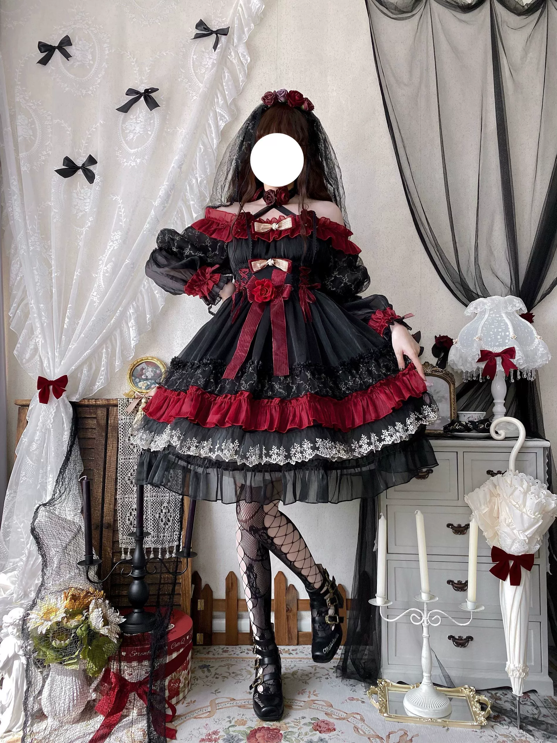 Night of Berea - Gothic Lolita OP Black and Red Lolita Dress - Image 11