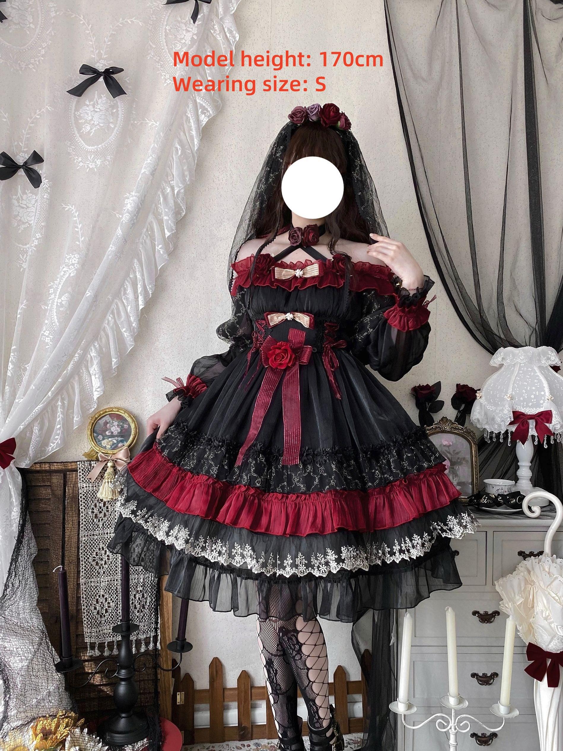 Night of Berea - Gothic Lolita OP Black and Red Lolita Dress - Image 12