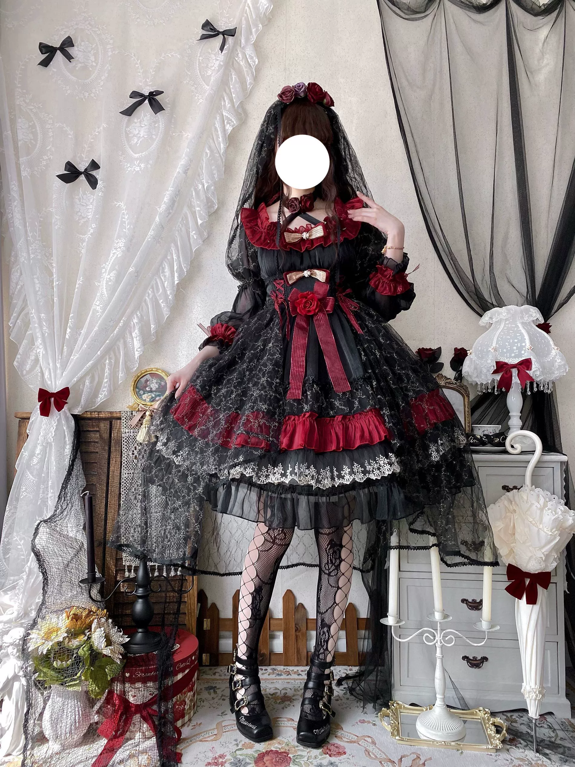 Night of Berea - Gothic Lolita OP Black and Red Lolita Dress - Image 13
