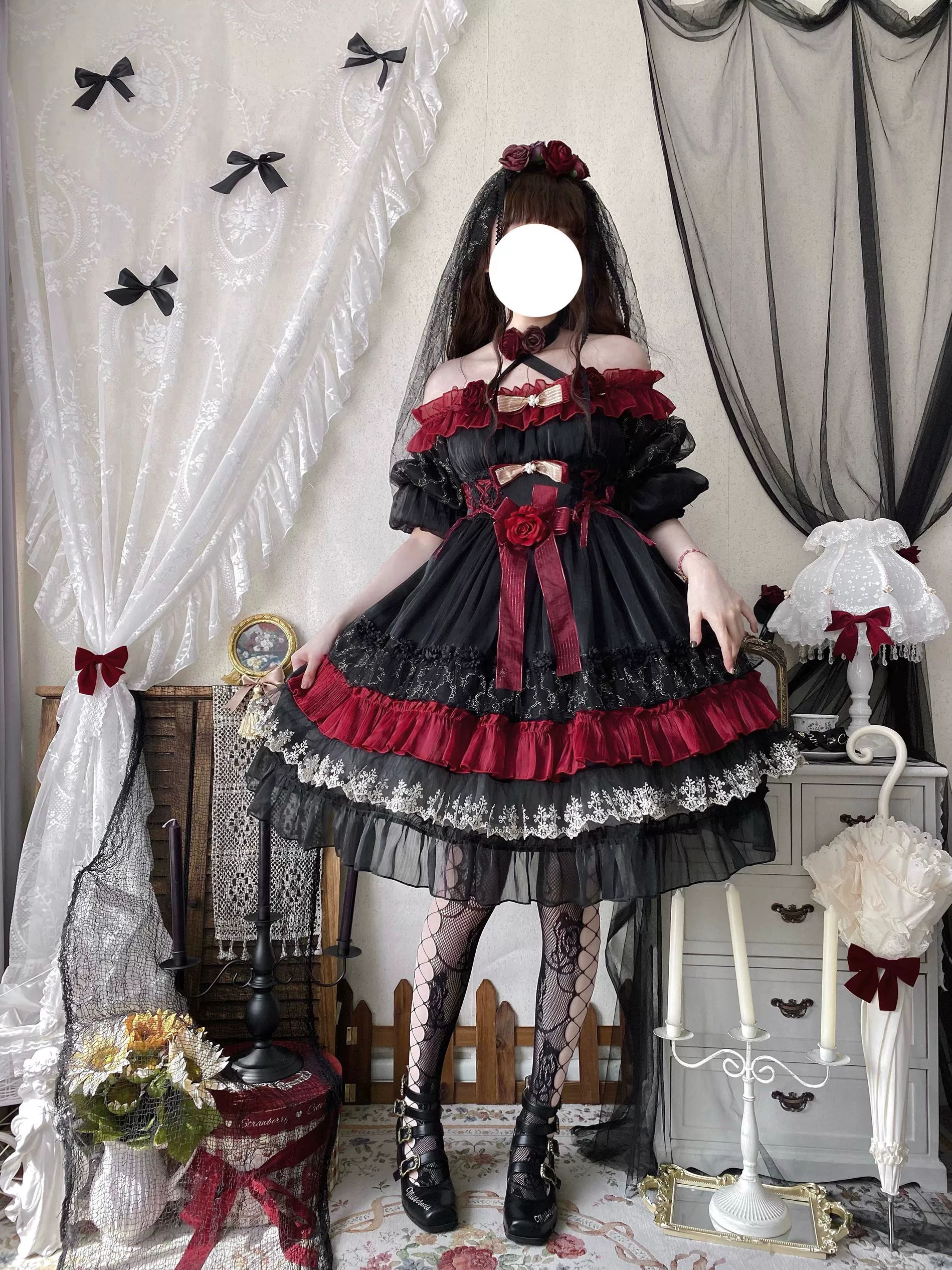 Night of Berea - Gothic Lolita OP Black and Red Lolita Dress - Image 14