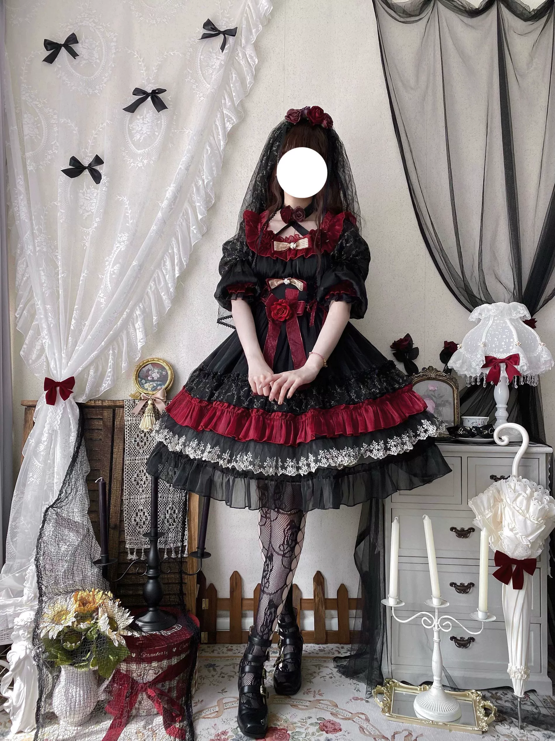 Night of Berea - Gothic Lolita OP Black and Red Lolita Dress - Image 15