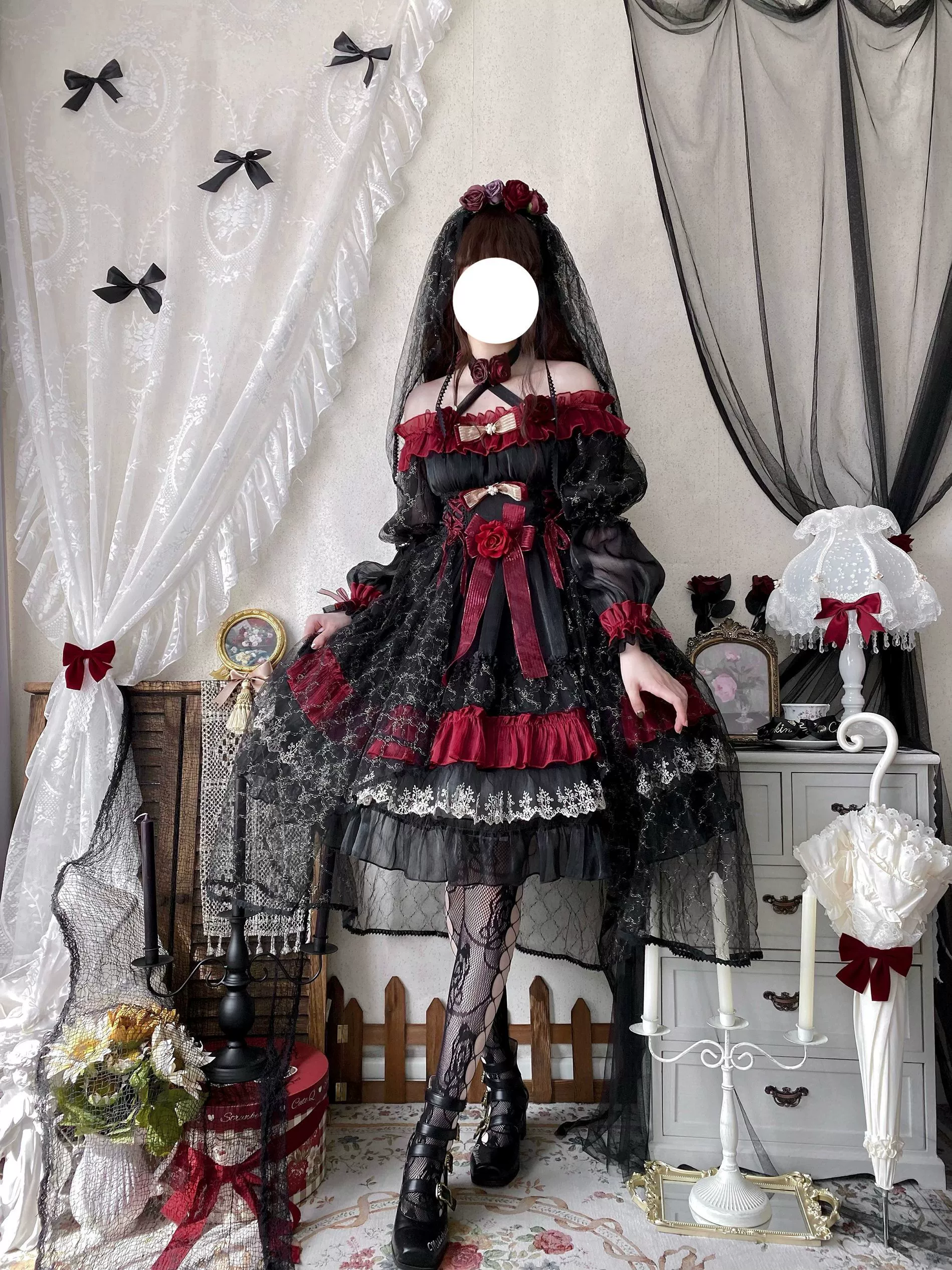 Night of Berea - Gothic Lolita OP Black and Red Lolita Dress - Image 16