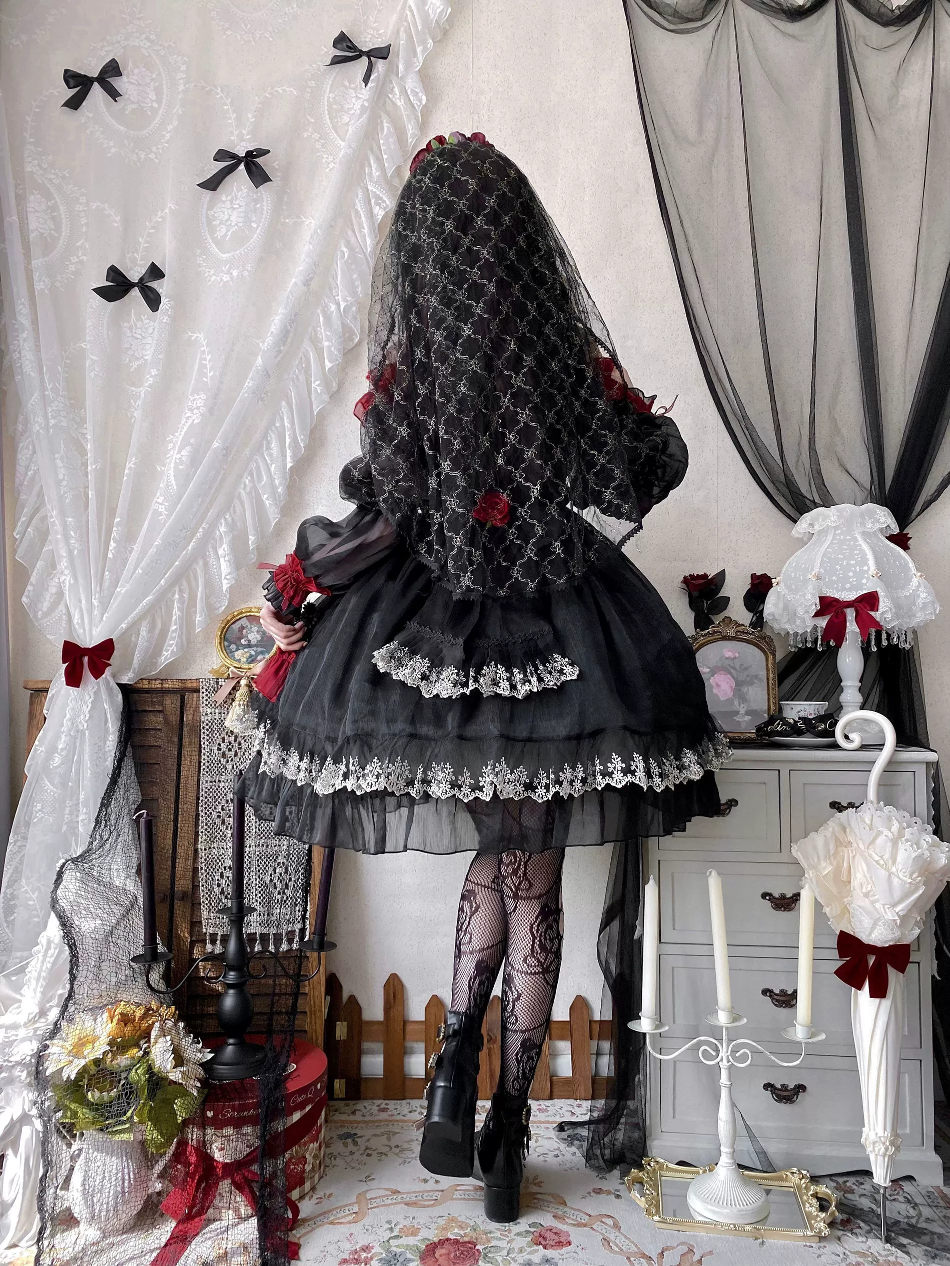 Night of Berea - Gothic Lolita OP Black and Red Lolita Dress - Image 17