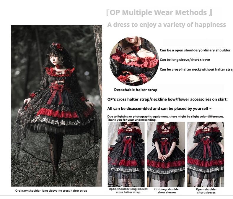 Night of Berea - Gothic Lolita OP Black and Red Lolita Dress - Image 19