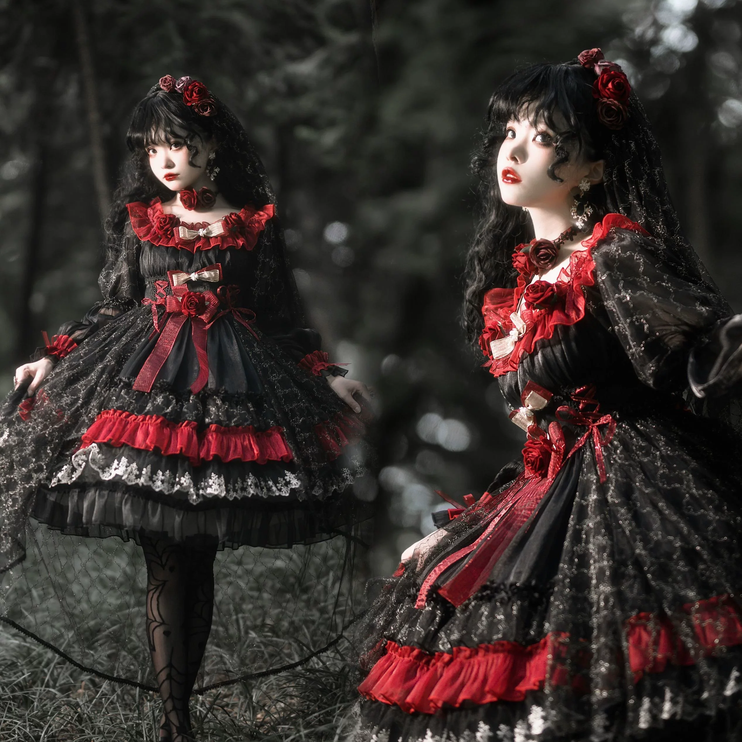 Night of Berea - Gothic Lolita OP Black and Red Lolita Dress - Image 2