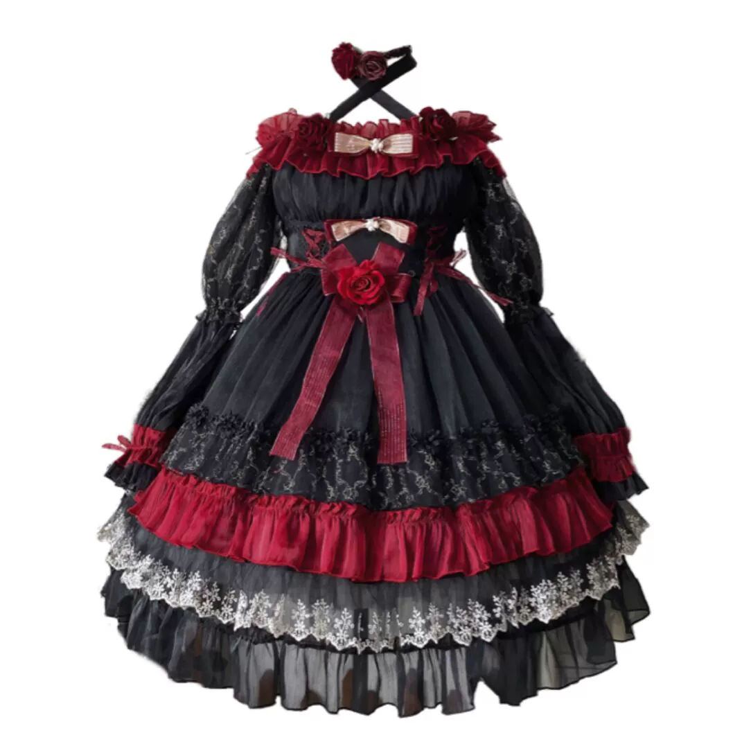 Night of Berea - Gothic Lolita OP Black and Red Lolita Dress - Image 25
