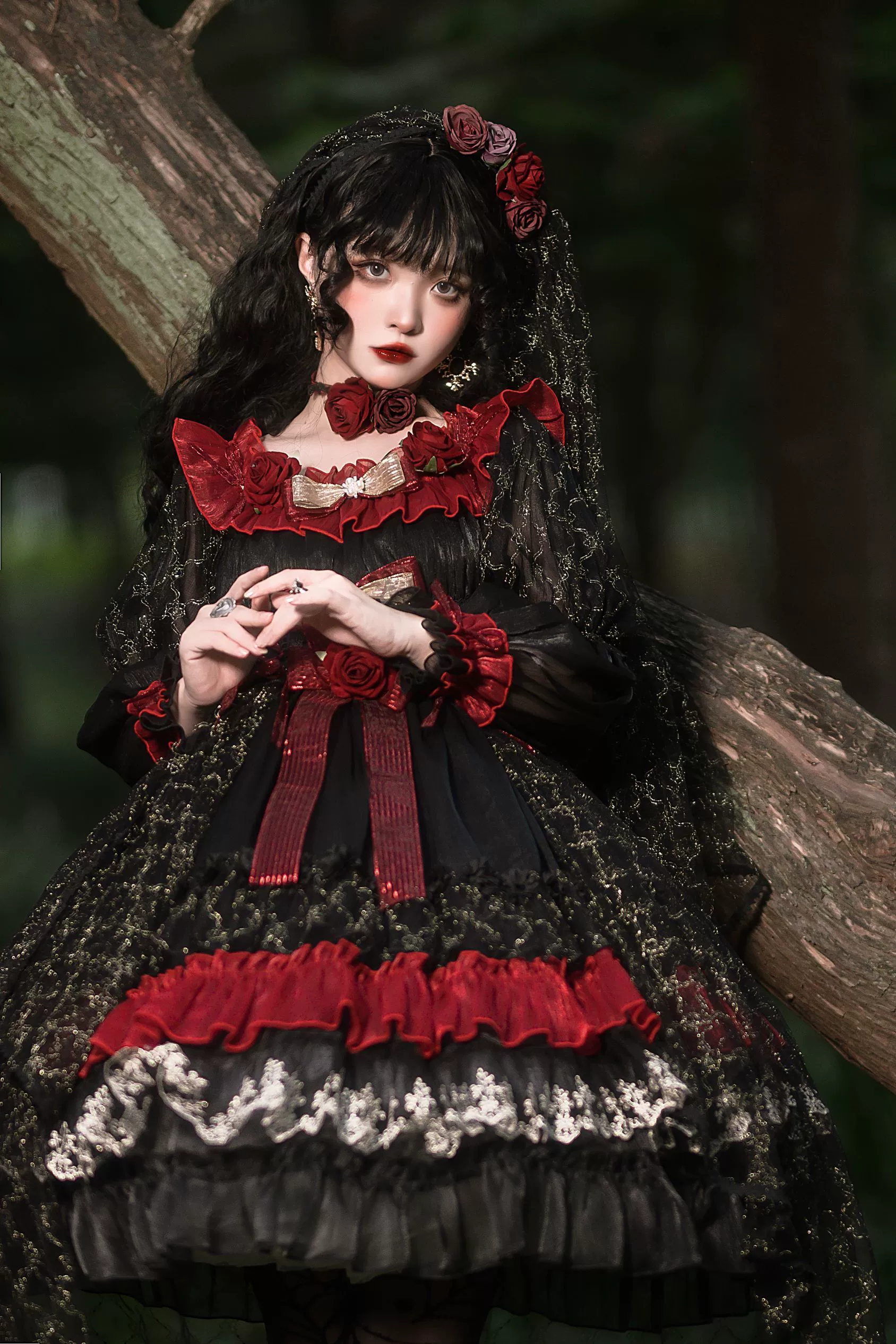 Night of Berea - Gothic Lolita OP Black and Red Lolita Dress - Image 4