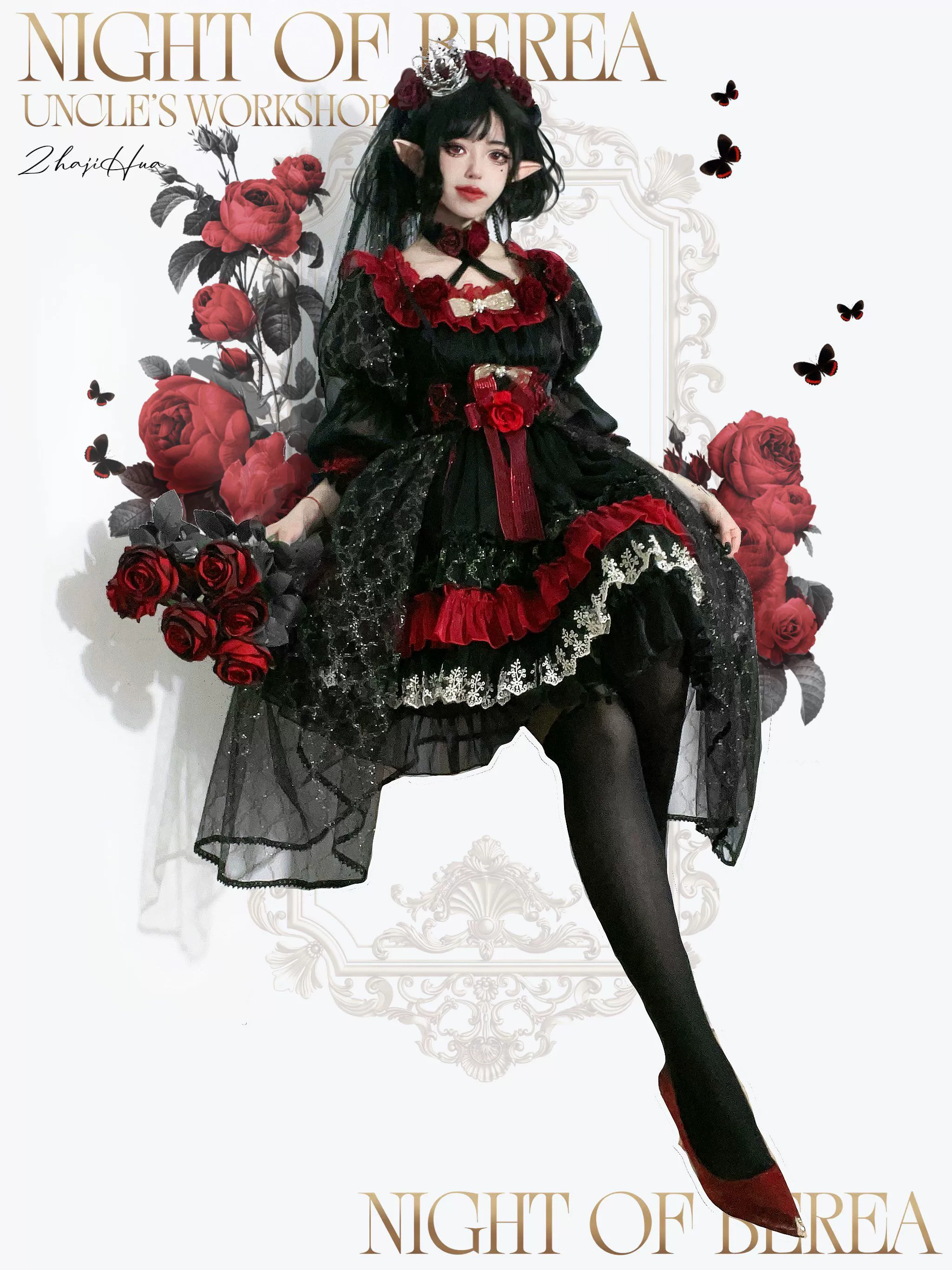 Night of Berea - Gothic Lolita OP Black and Red Lolita Dress - Image 6