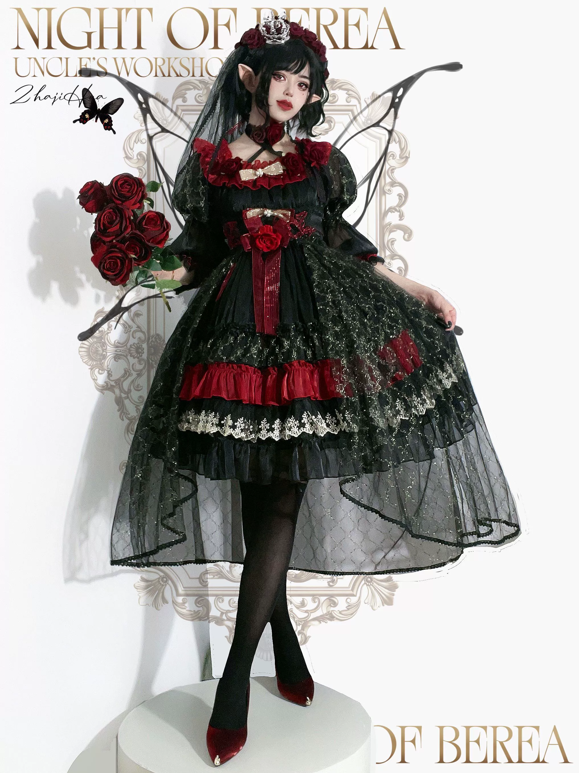Night of Berea - Gothic Lolita OP Black and Red Lolita Dress - Image 8