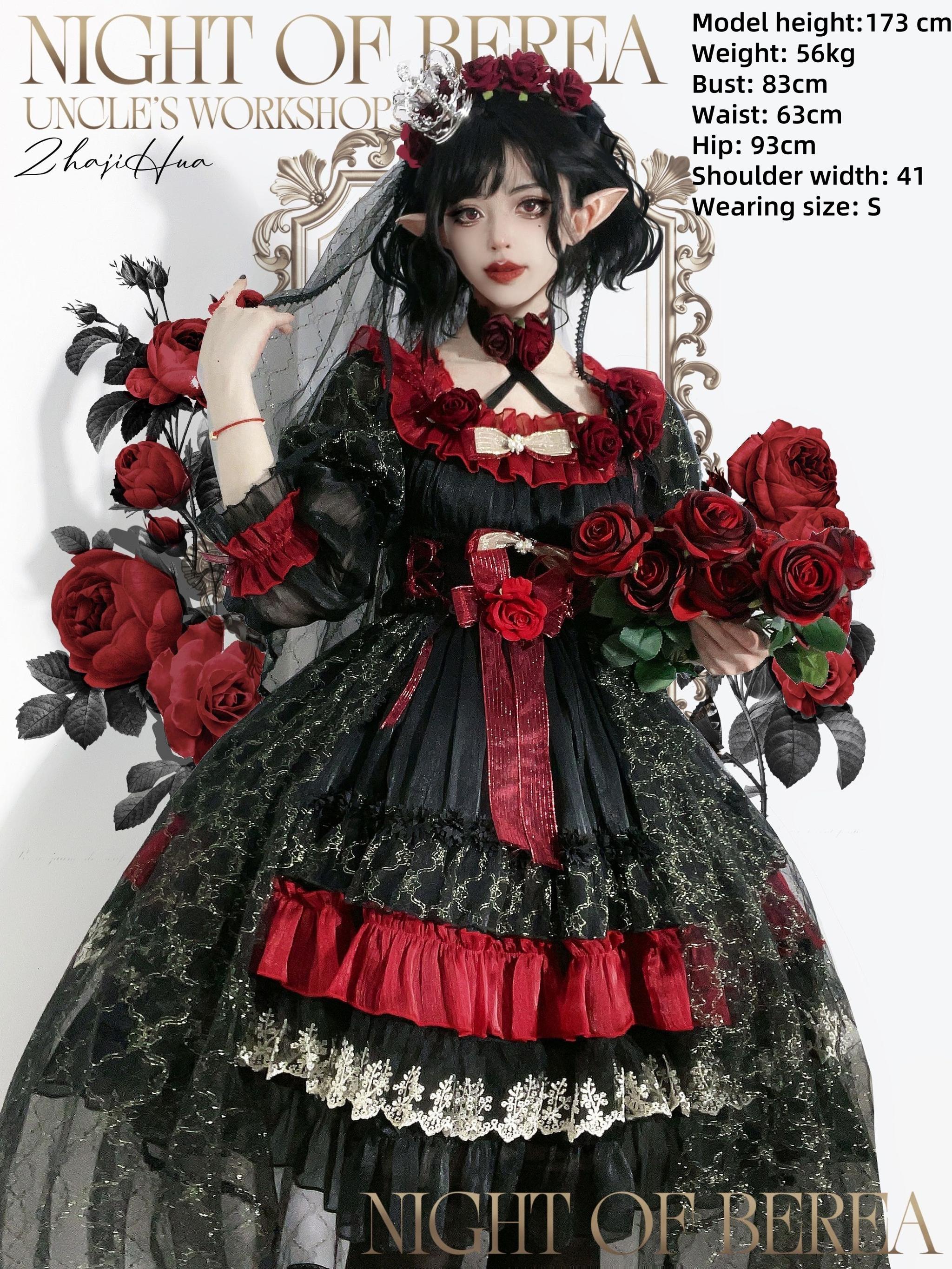 Night of Berea - Gothic Lolita OP Black and Red Lolita Dress - Image 9