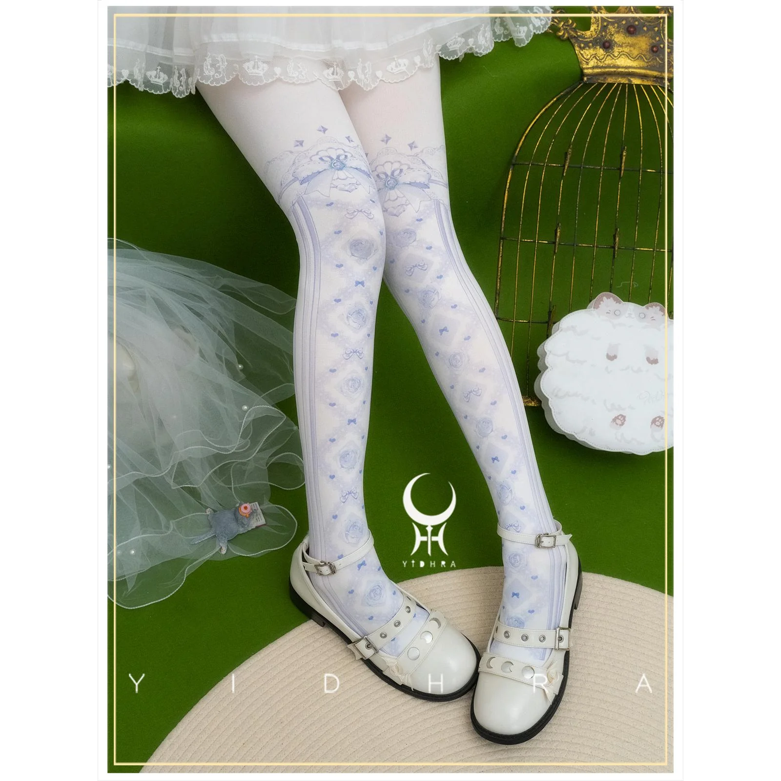 Yidhra - Sweet Entanglement - Gothic Lolita Pantyhose with Floral Prints - Image 4