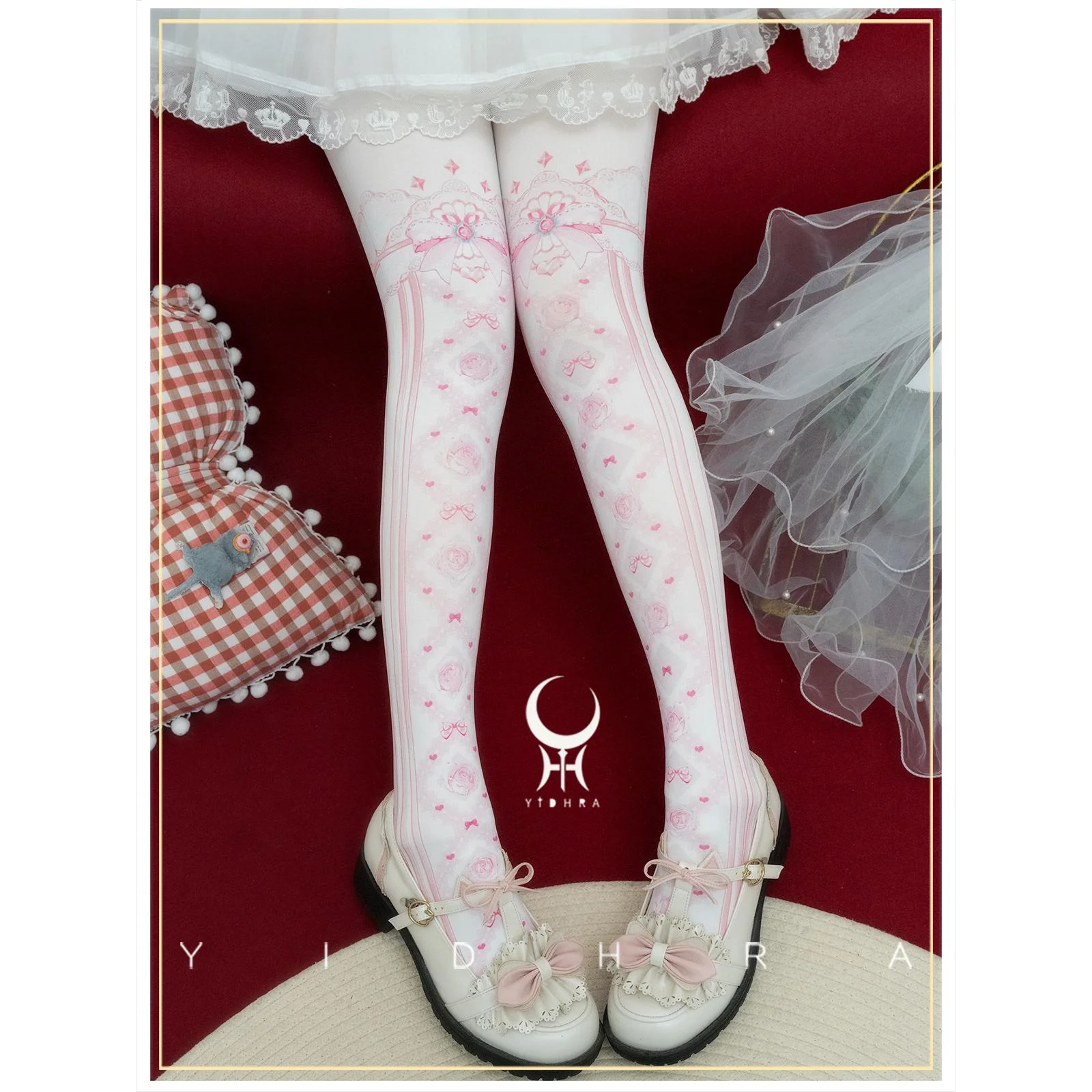 Yidhra - Sweet Entanglement - Gothic Lolita Pantyhose with Floral Prints - Image 5