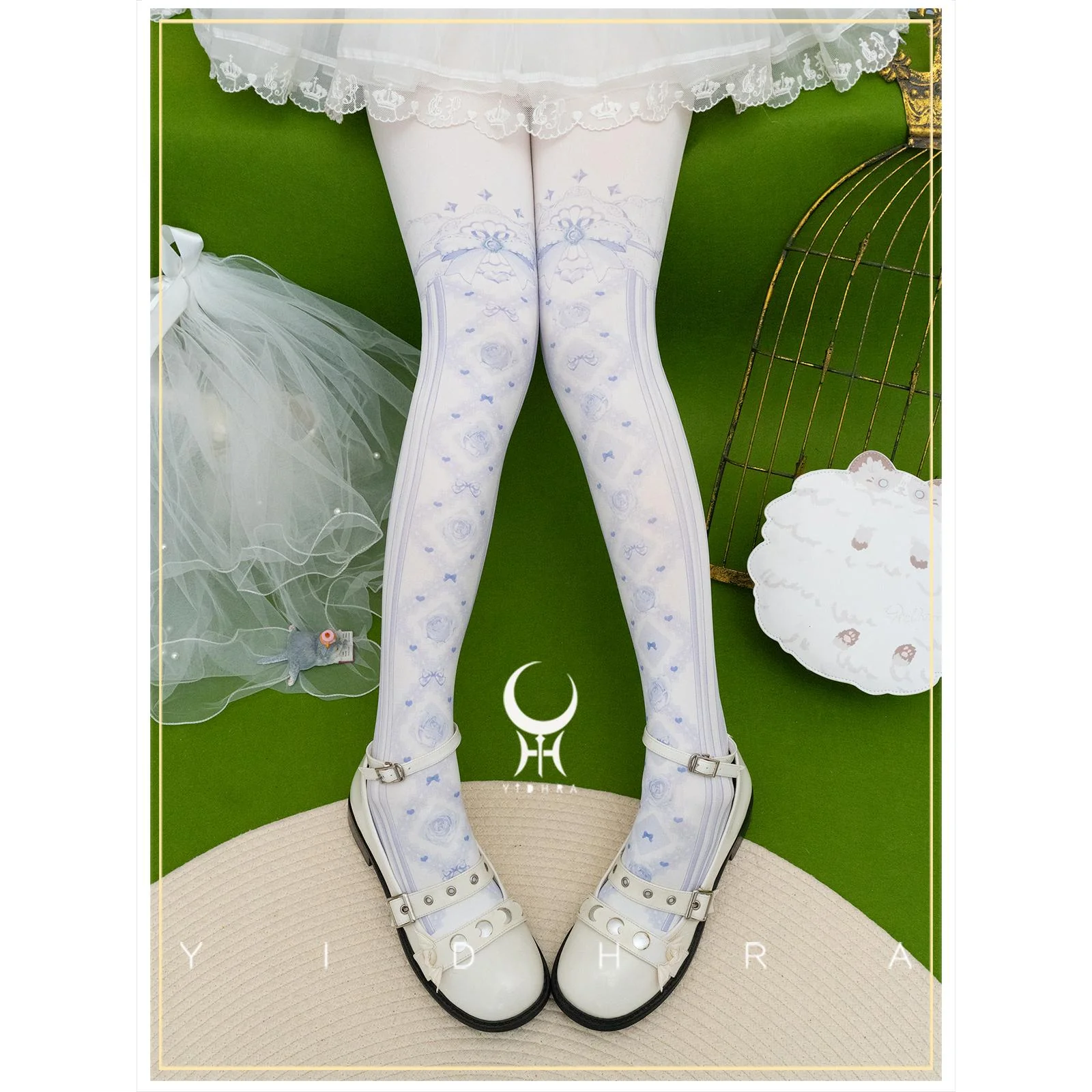 Yidhra - Sweet Entanglement - Gothic Lolita Pantyhose with Floral Prints - Image 6