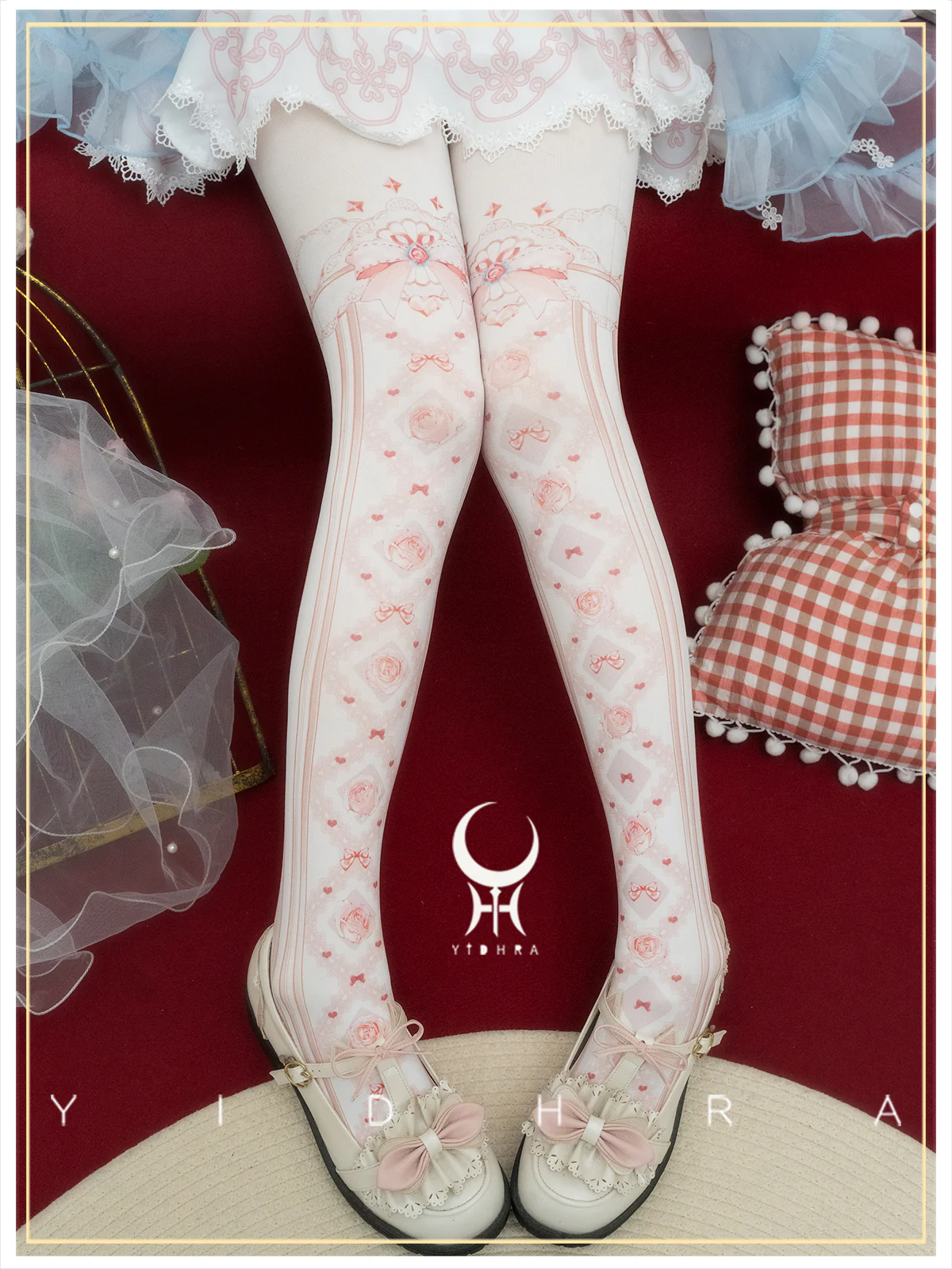 Yidhra - Sweet Entanglement - Gothic Lolita Pantyhose with Floral Prints - Image 8